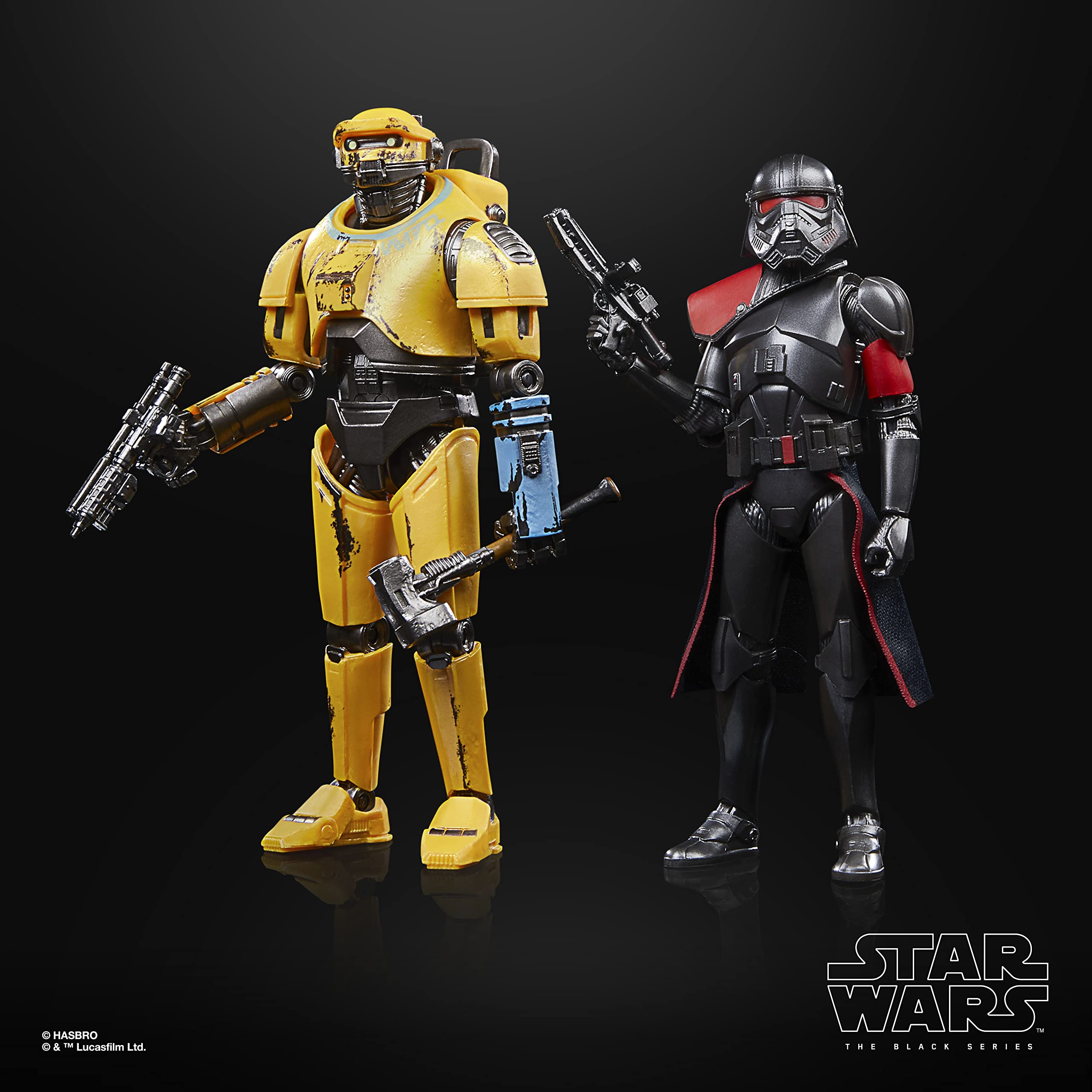 STAR WARS Figurines de collection, Obi-Wan Kenobi et Ned-B, détails carbonisés pour présentation.