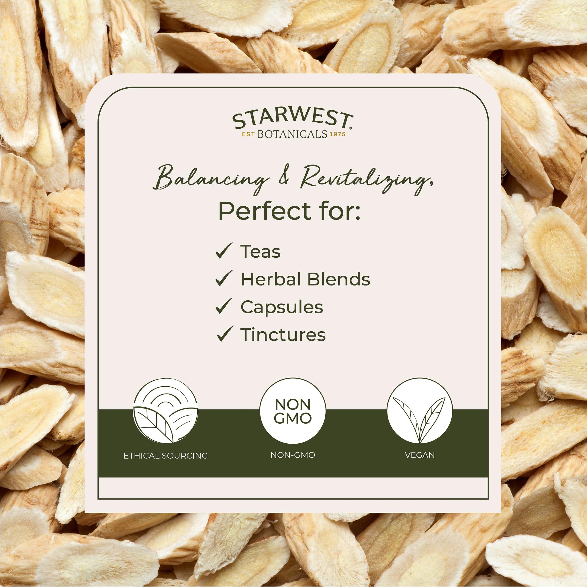 starwest-botanicals astragalus racine seche: prête à mijoter dans bouillons et soupes.