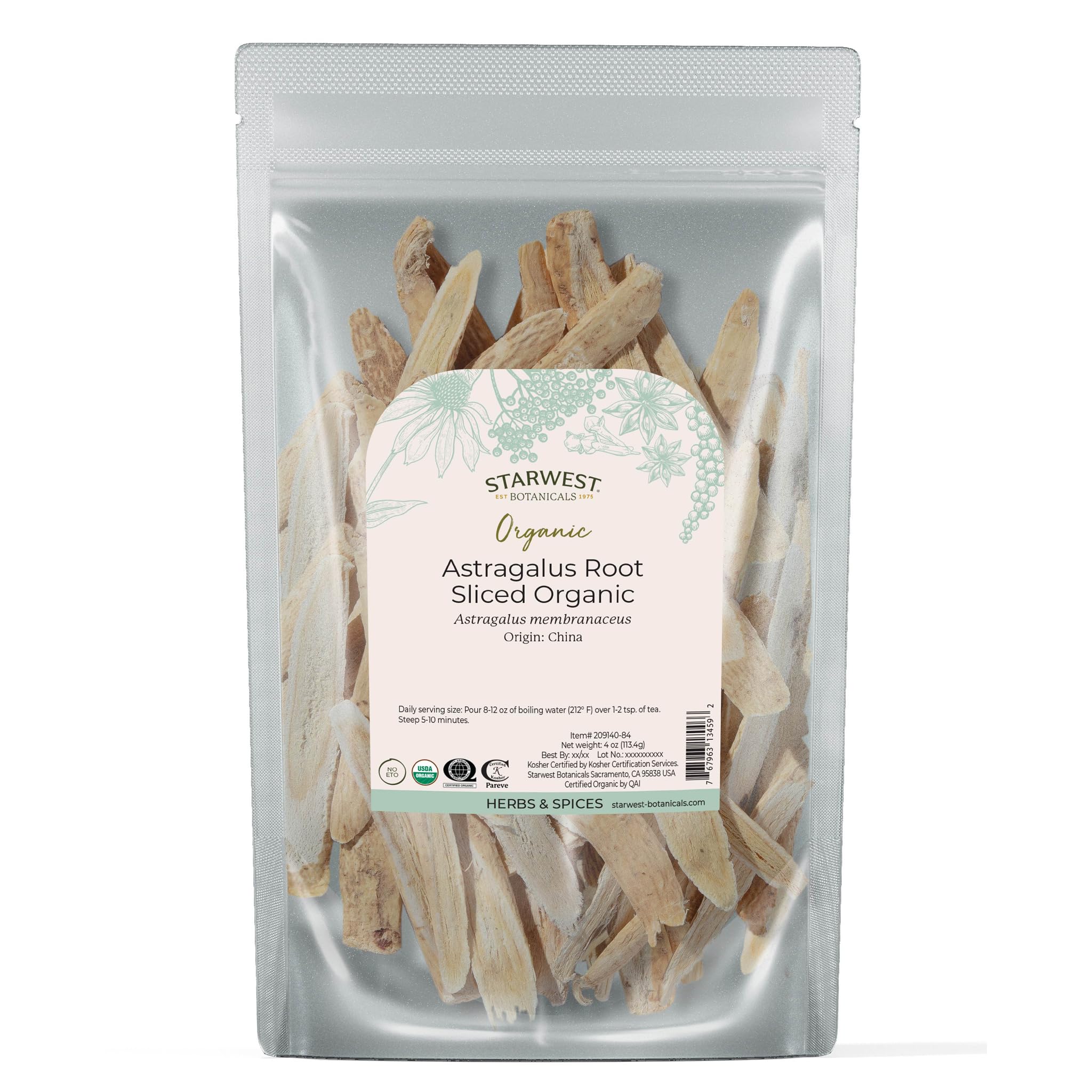 starwest-botanicals astragalus racine tranchee: infusion facile et naturelle.