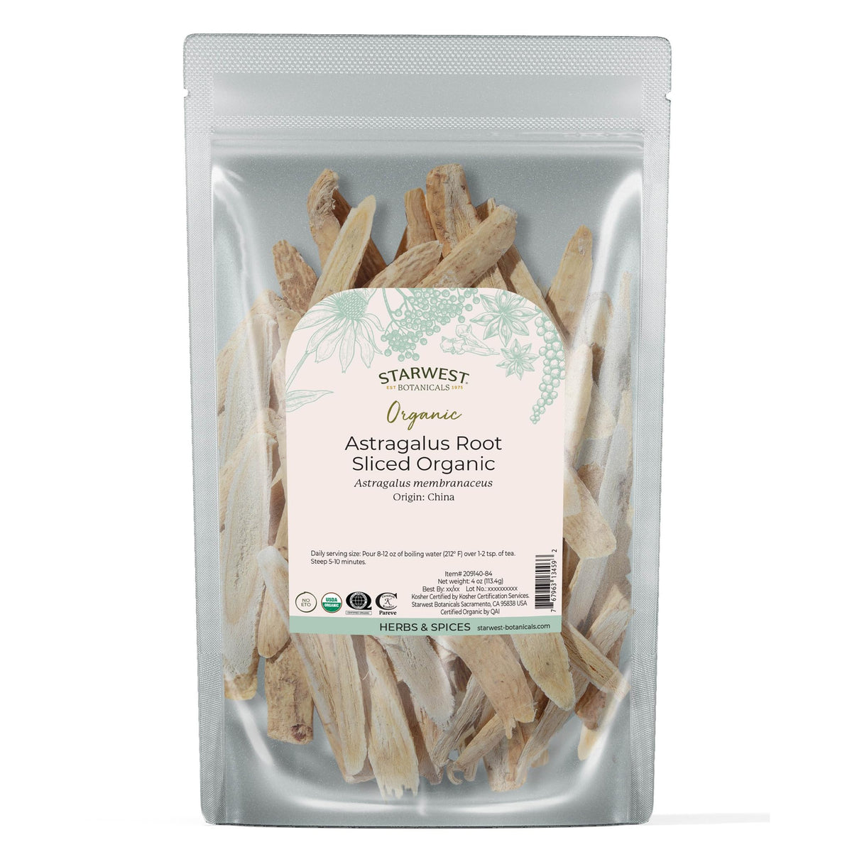 starwest-botanicals astragalus racine tranchee: infusion facile et naturelle.