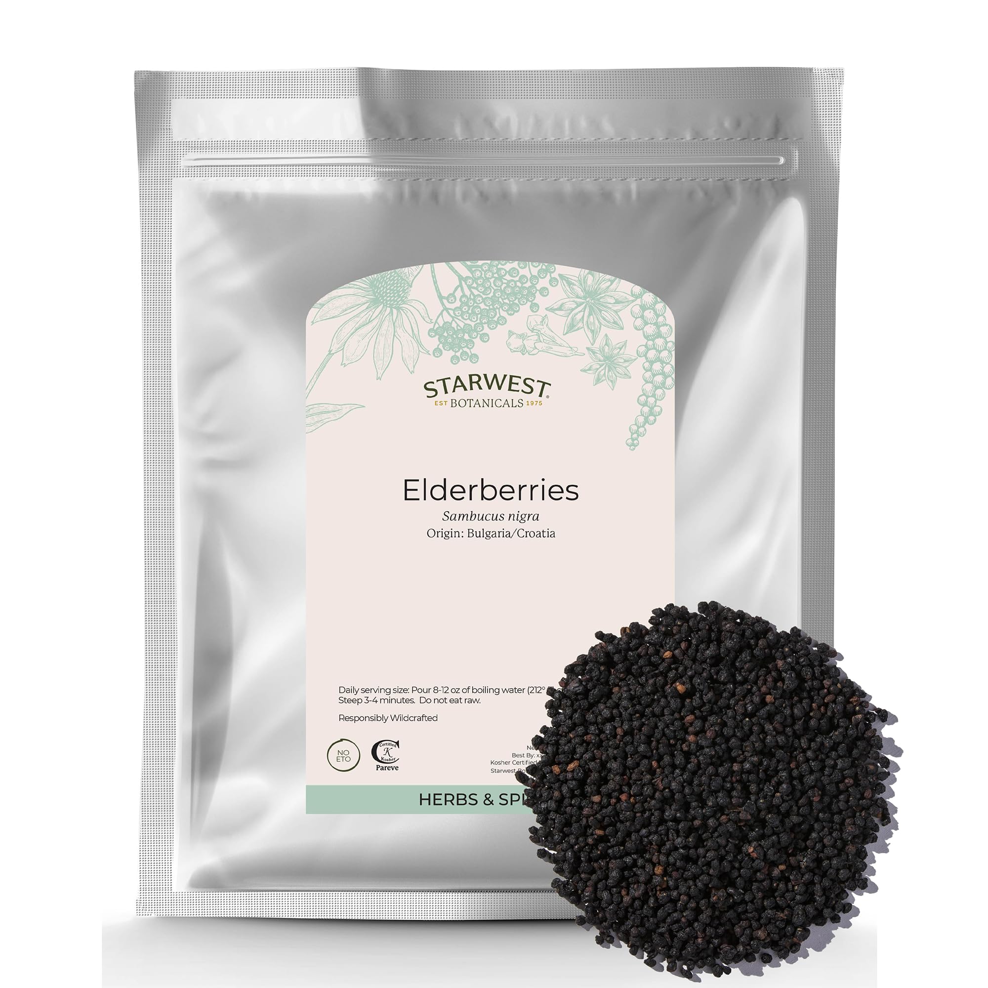Starwest Botanicals baies de sureau entieres sechees 1 livre: parfaites pour infusion aromatique
