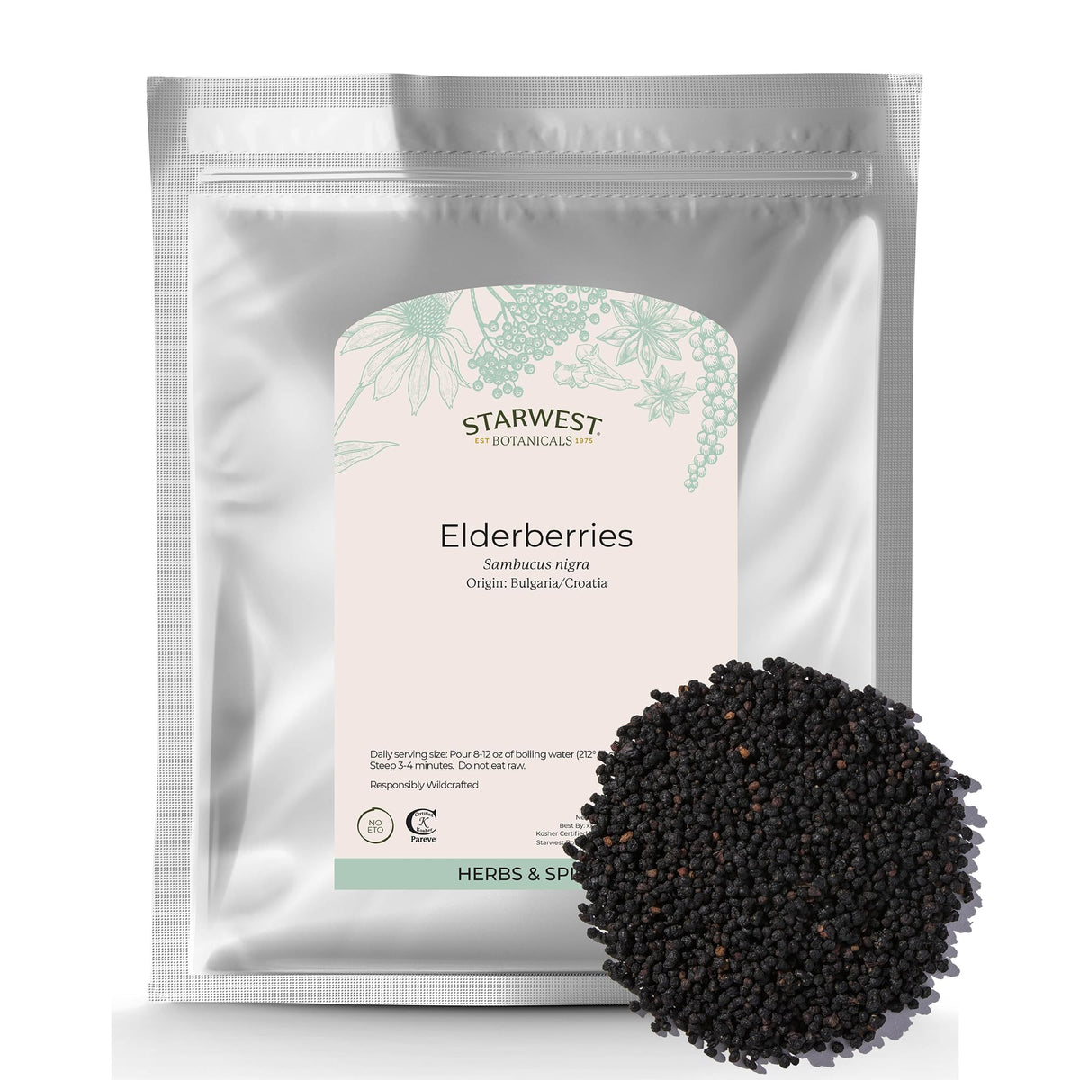 Starwest Botanicals baies de sureau entieres sechees 1 livre: parfaites pour infusion aromatique