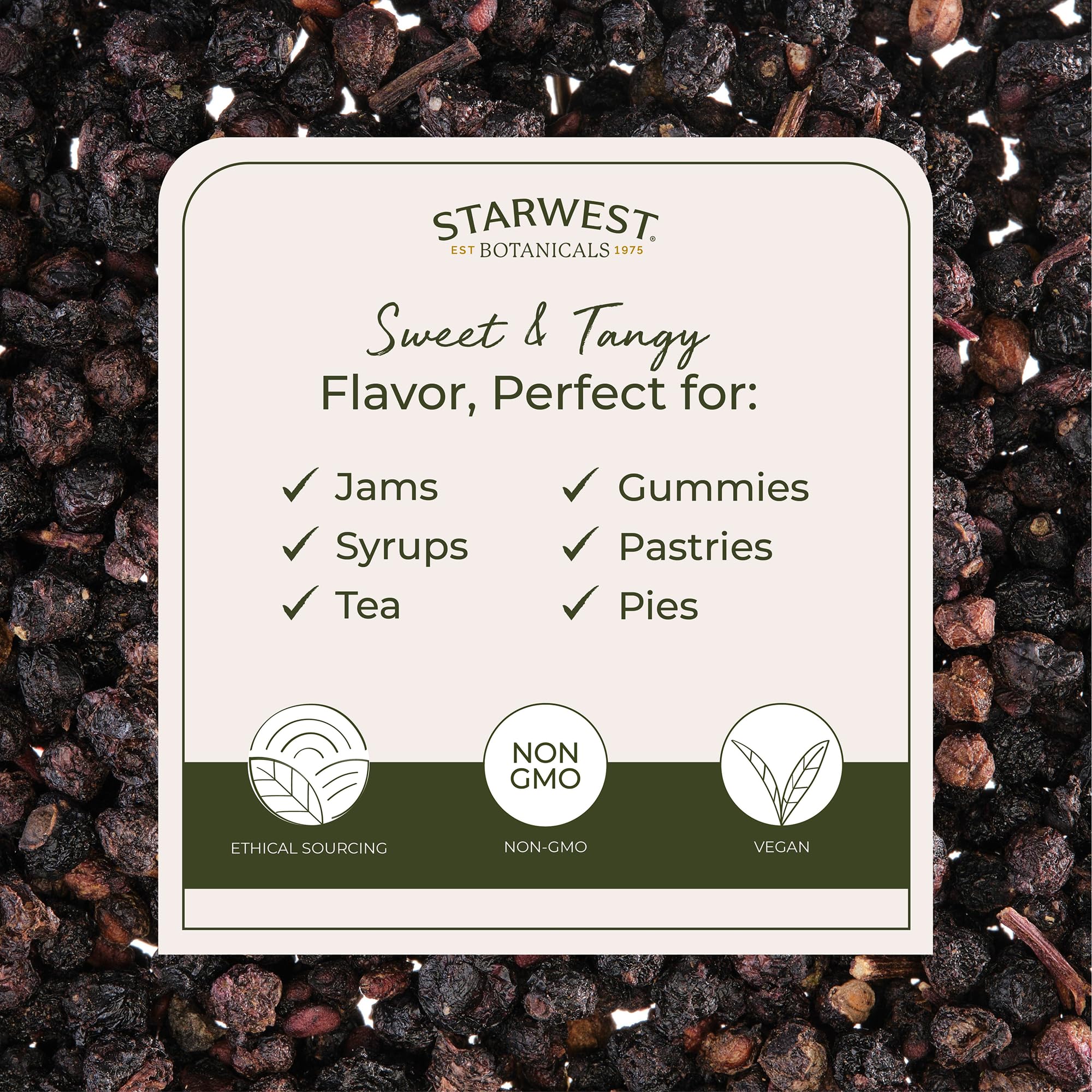Starwest Botanicals baies de sureau entieres sechees en infusion: arôme intense et naturel