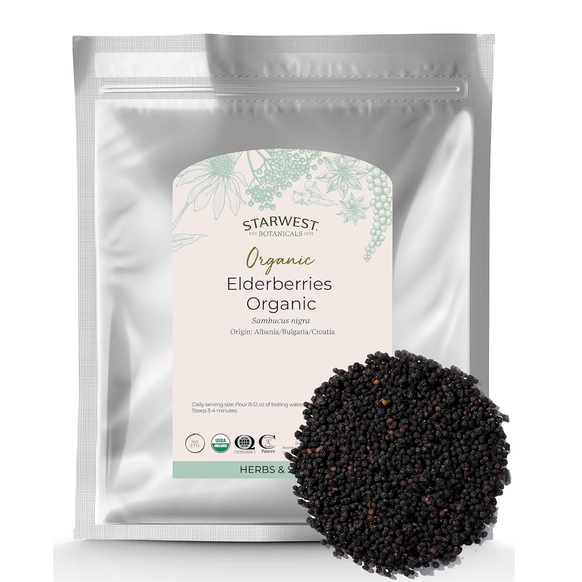 Baies de sureau Starwest Botanicals bio séchées, ensemble coloré et arômatique