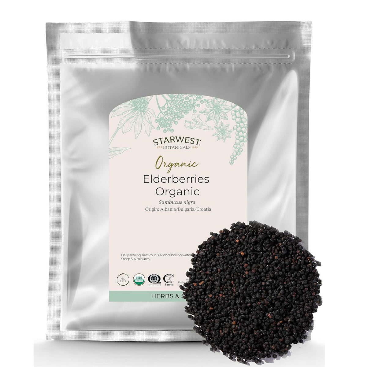 Baies de sureau Starwest Botanicals bio séchées, ensemble coloré et arômatique