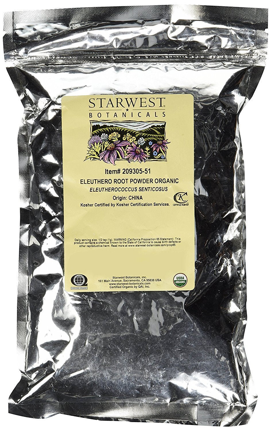 Starwest Botanicals Eleuthero poudre — bouteille, prêt à soutenir l'énergie au quotidien.