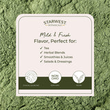 Starwest Botanicals Poudre de Blé Bio affiche une couleur verte éclatante et une texture fine.