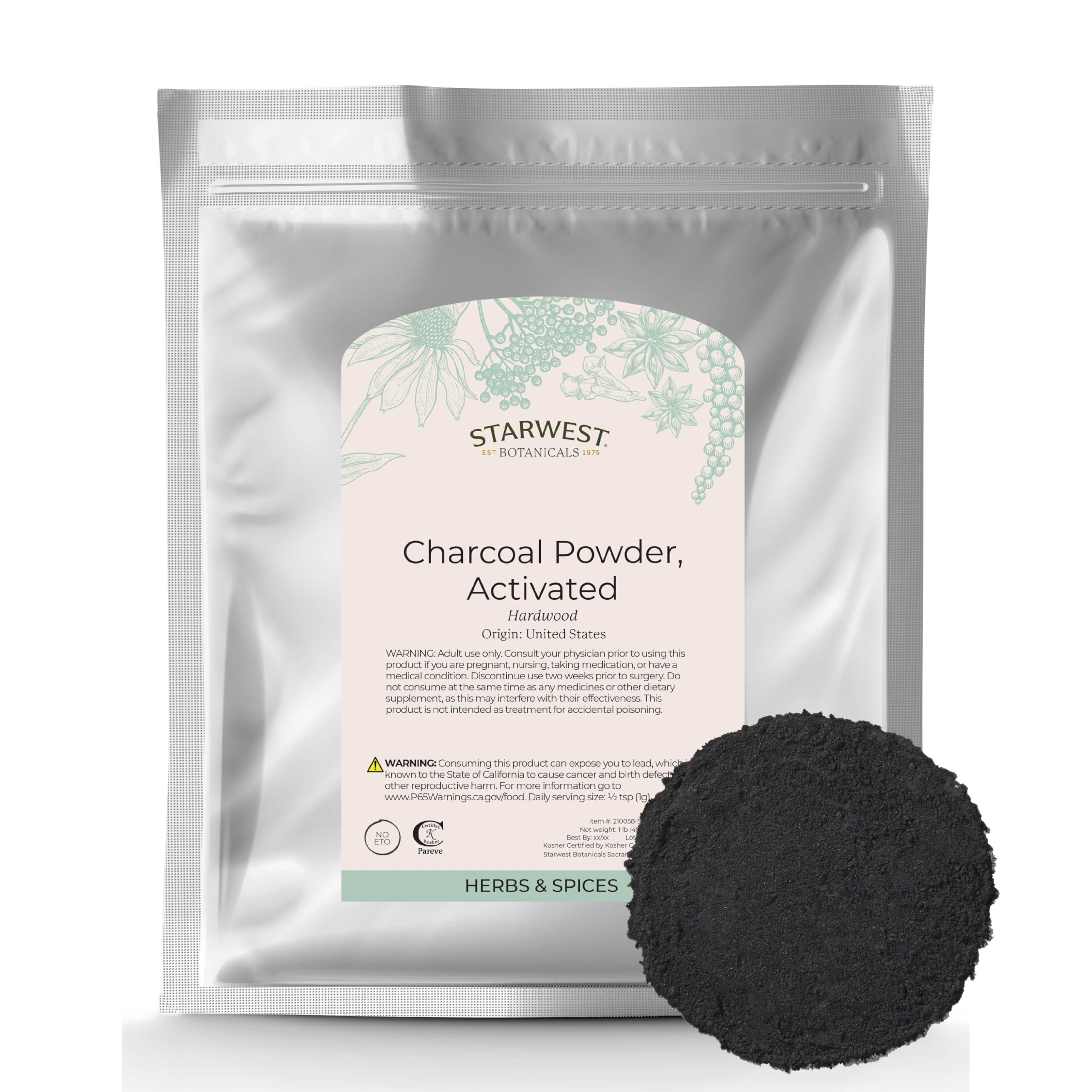 Starwest Botanicals Charbon Actif Poudre Bois purifie liquides et odeurs