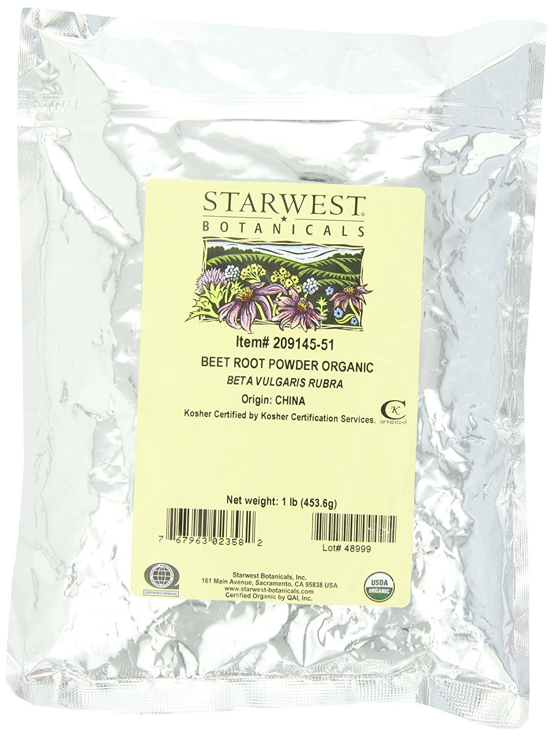 Starwest Botanicals poudre de betterave en vrac, parfaite pour rehausser les jus et smoothies.