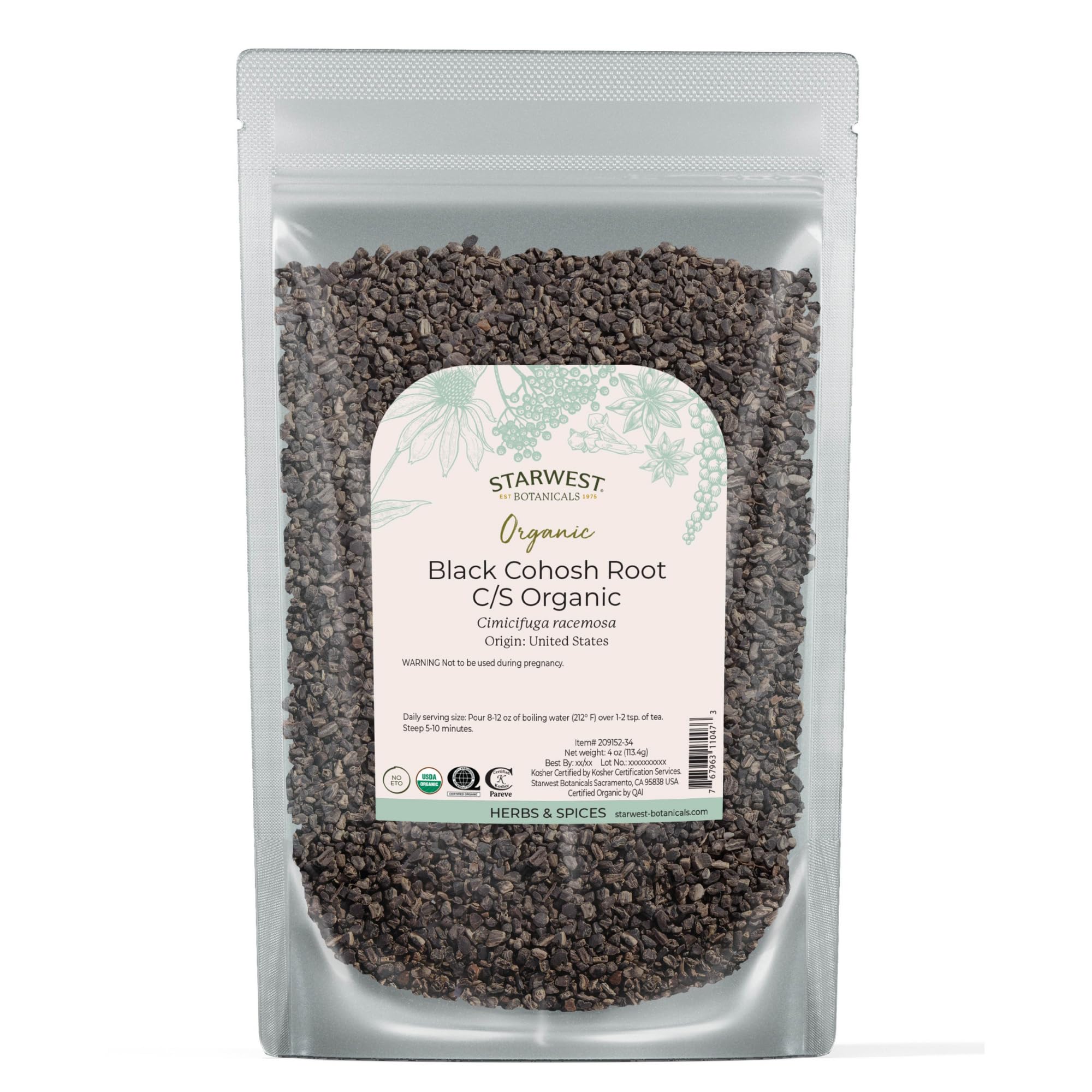Starwest Botanicals racine actée noire biologique séchée, idéal pour infusion aromatique.