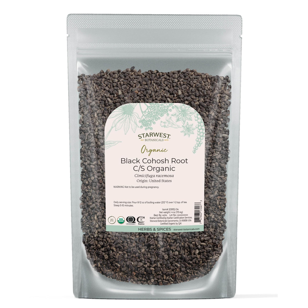 Starwest Botanicals racine actée noire biologique séchée, idéal pour infusion aromatique.