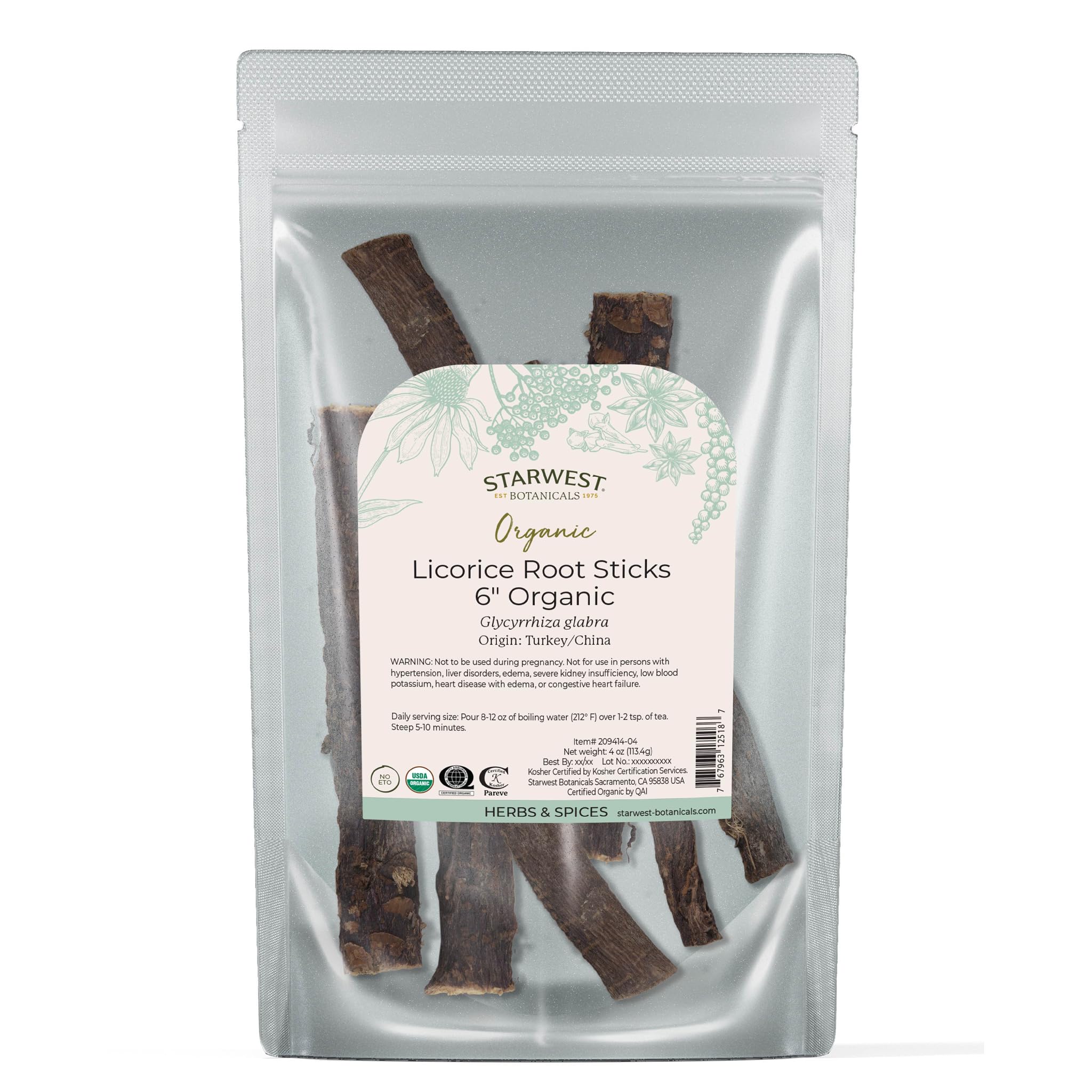 Starwest Botanicals tiges de réglisse bio prêtes pour infusions aromatiques