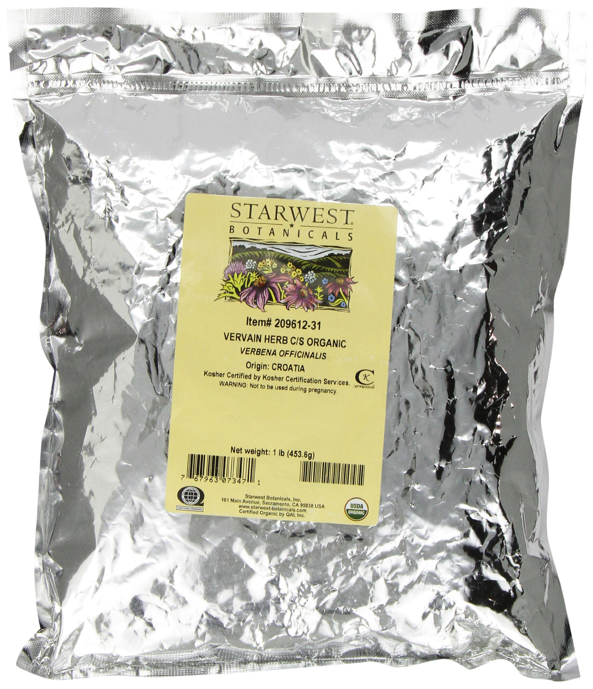 Starwest Botanicals Vervaine en herbe coupée et tamisée, parfaite infusion aromatique et usage domestique.