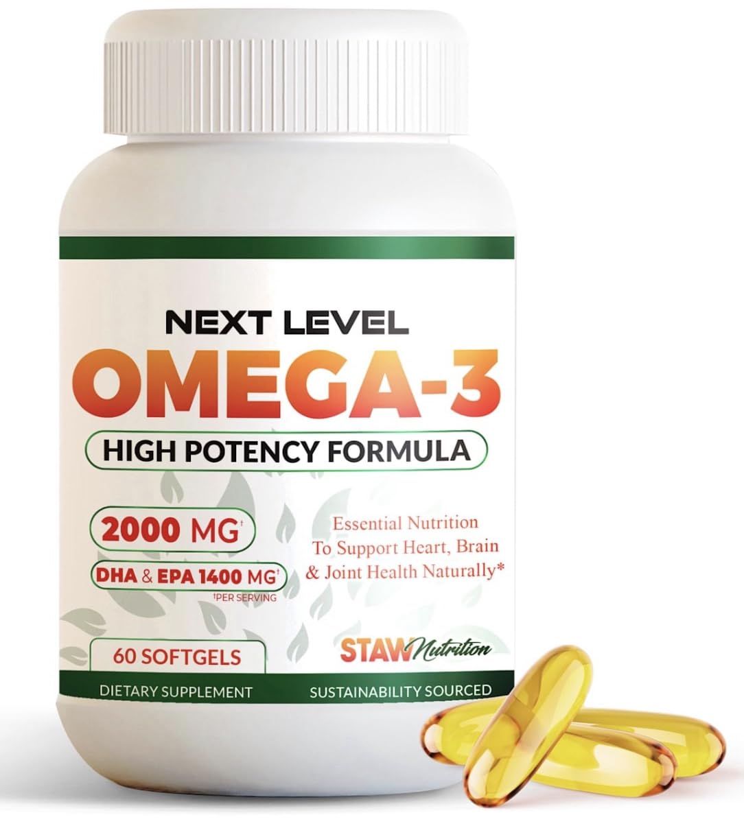 STAW Nutrition Next Level Omega-3 : bouteille de gélules faciles à avaler