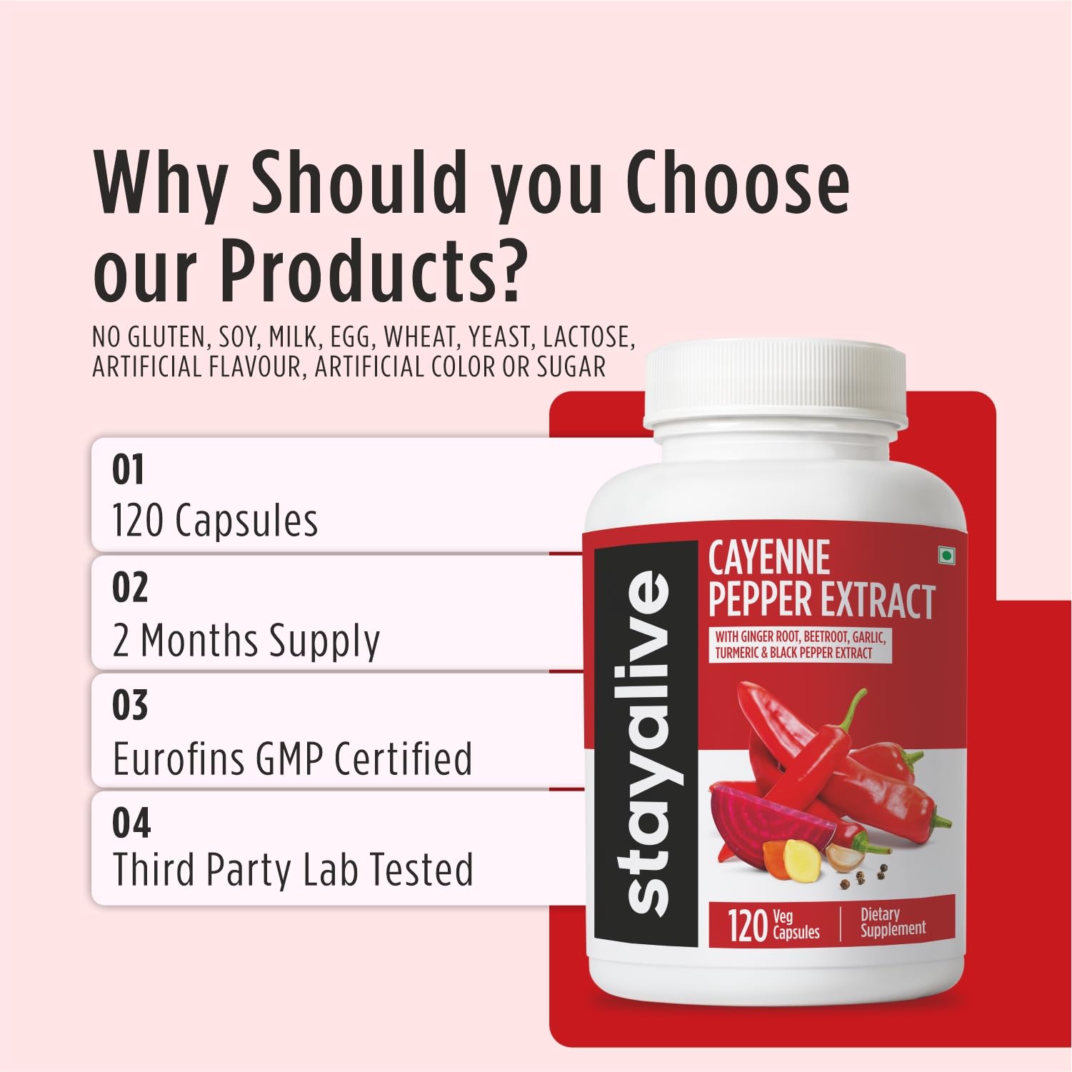 STAY ALIVE Cayenne 6-en-1 – extrait de curcuma et betterave dans la formule