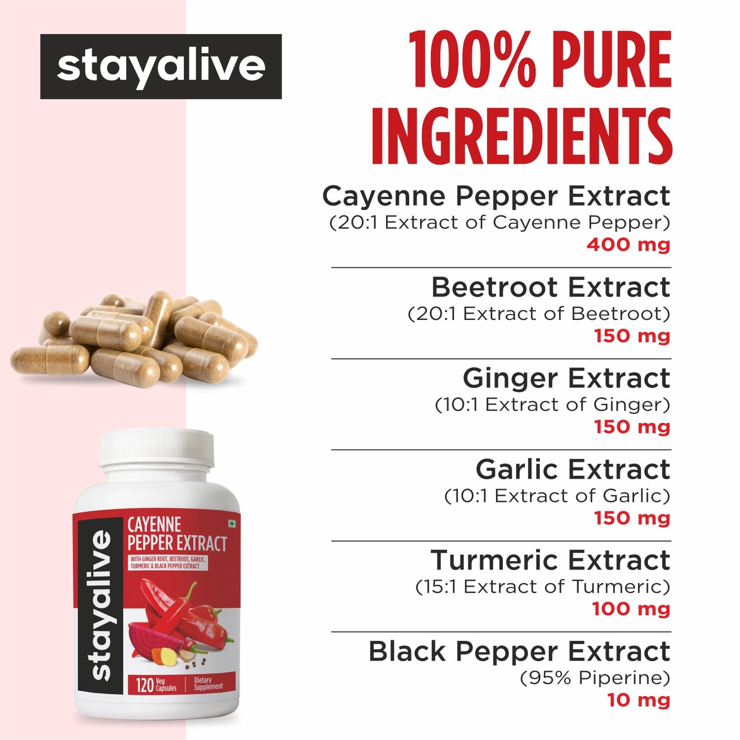STAY ALIVE Cayenne 6-en-1 – ex­trait de gingembre dans le mélange