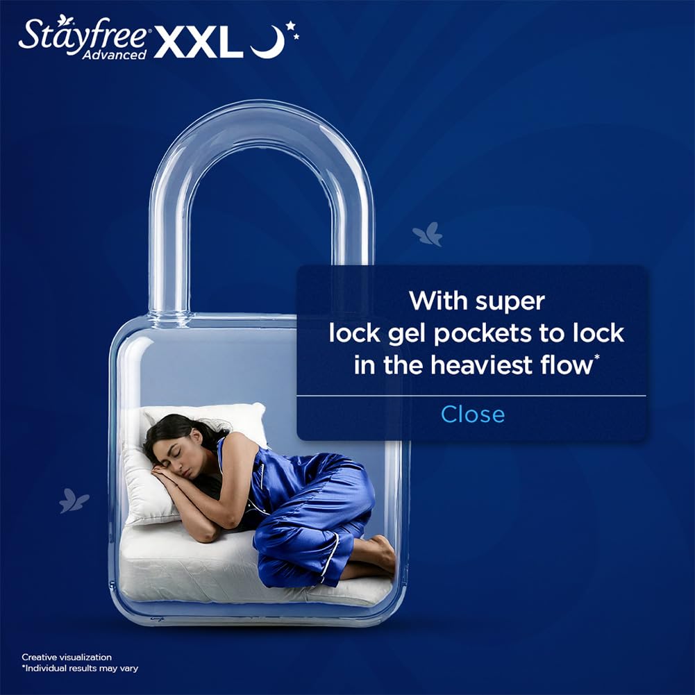 Stayfree Avance XL couverture ample anti-fuites pour les nuits difficiles.