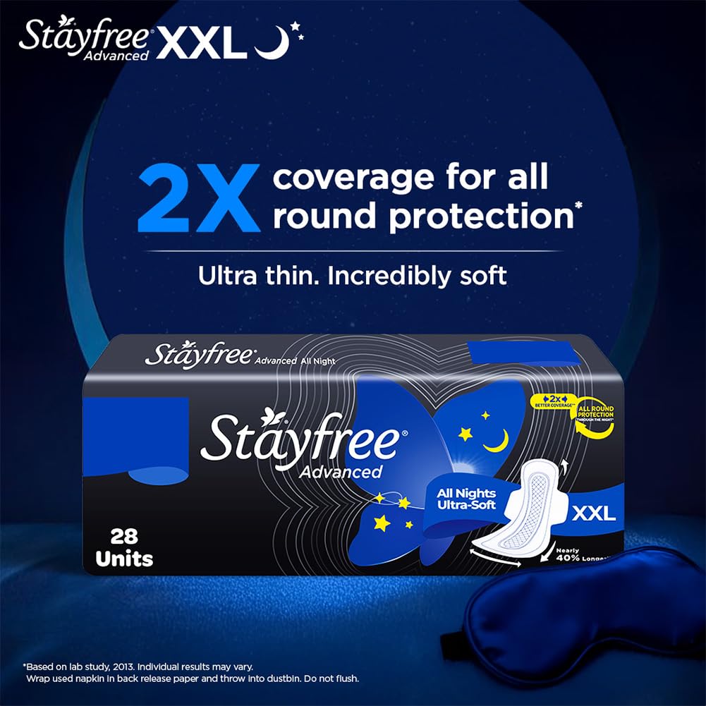Stayfree Avance XL sur l’emballage, revêtement doux pour le confort.