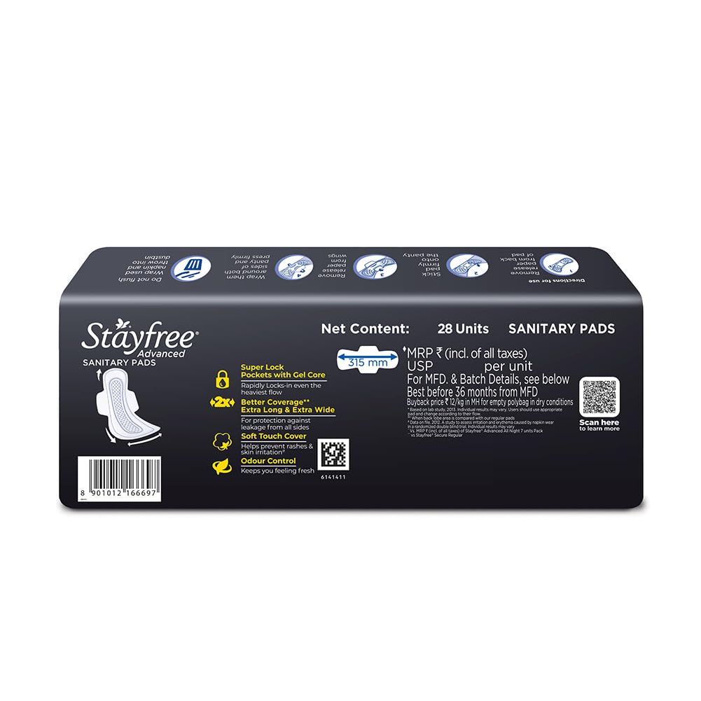 Stayfree Avance XL sécurité contre les fuites pendant la nuit.