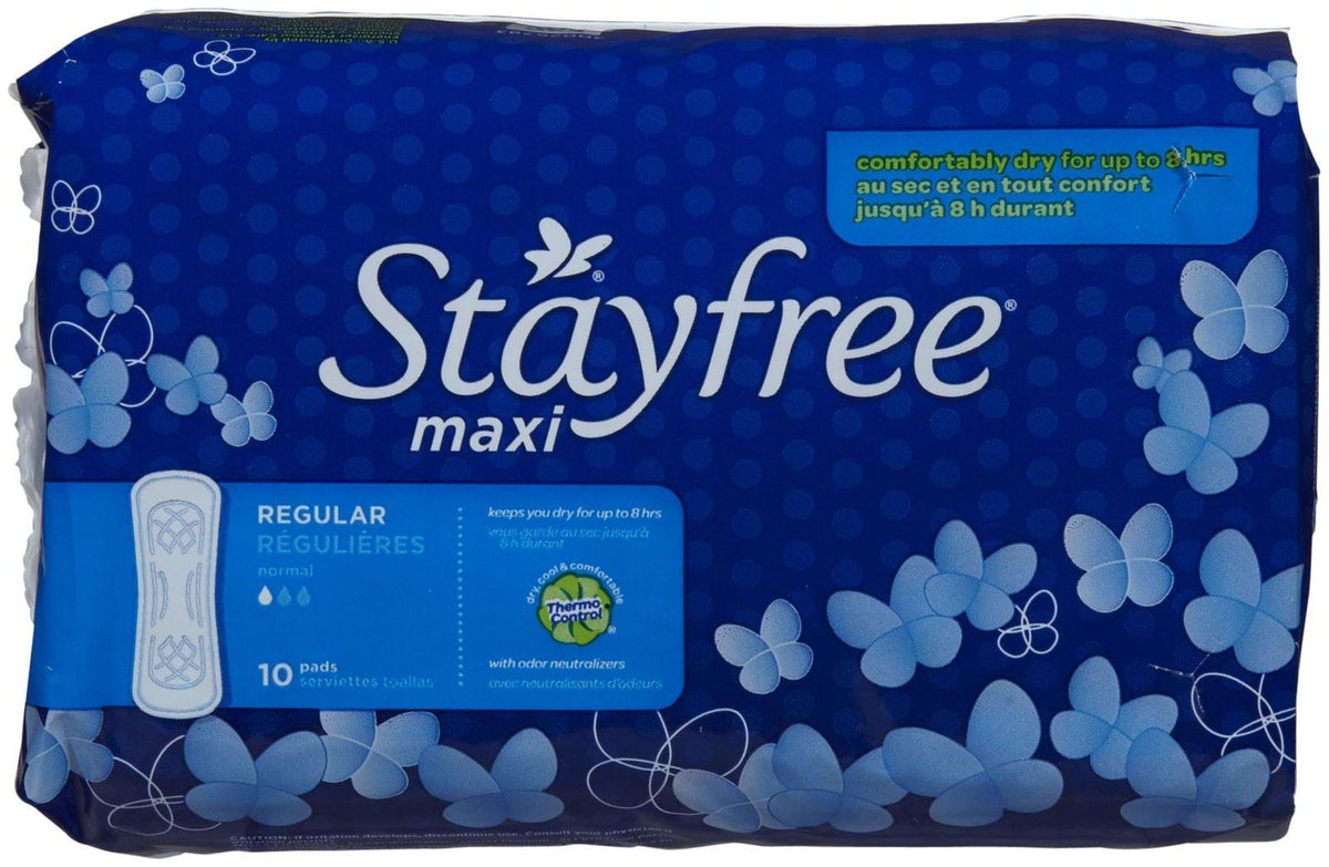 Stayfree Maxi coussinets régulier 10, protection fiable au quotidien.
