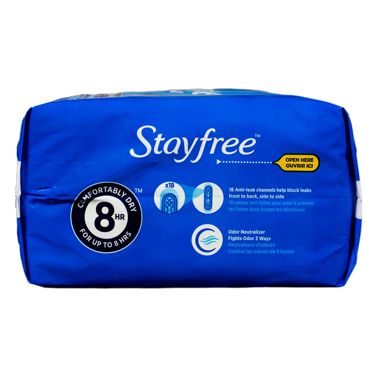 Stayfree serviette maxi régulière surface douce et agréable contre la peau.