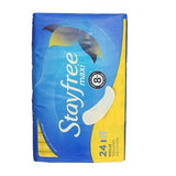 Stayfree serviette maxi régulière ouverture facile pour usage en déplacement.