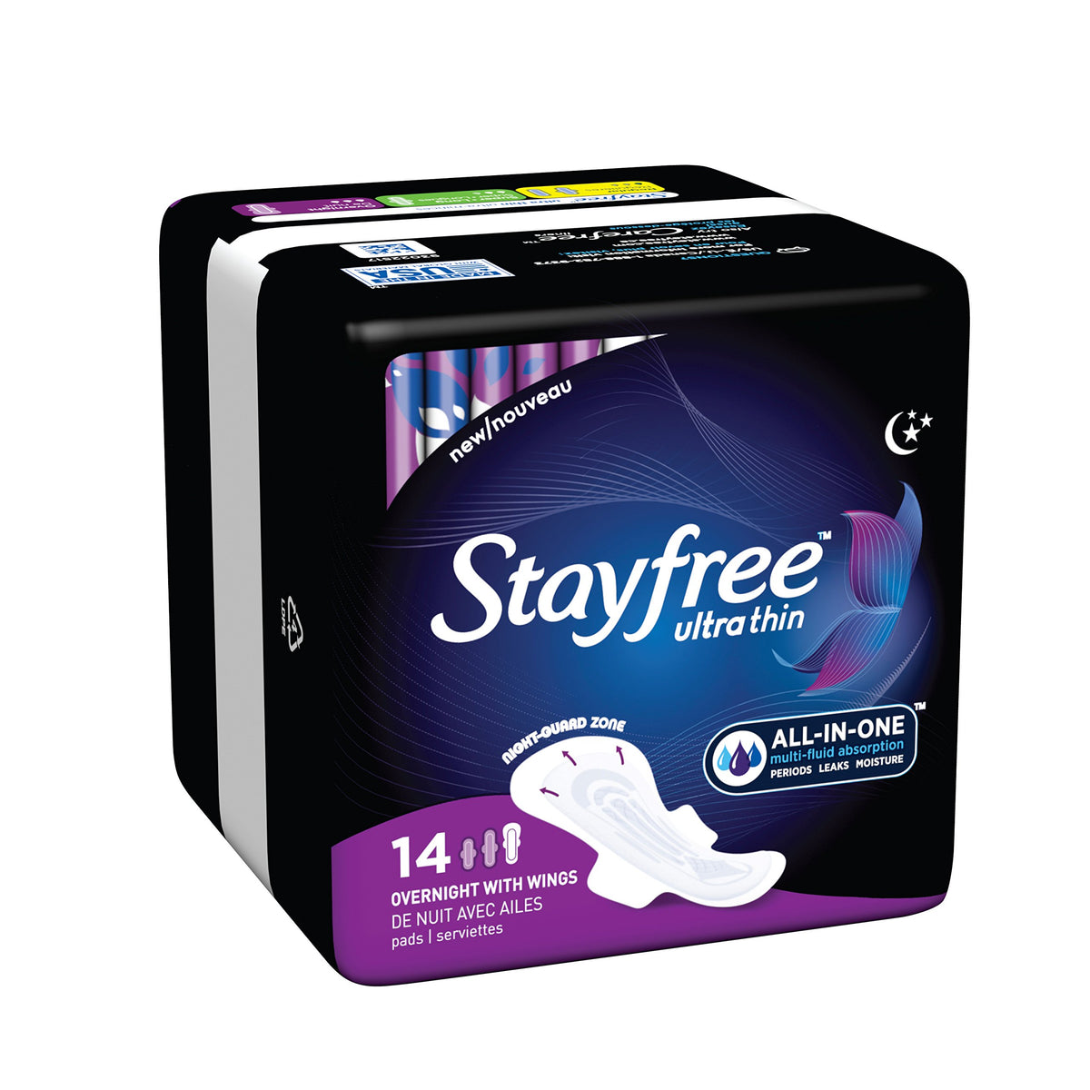 Stayfree serviettes nocturnes ultra-fines avec ailes, maintien sûr toute la nuit