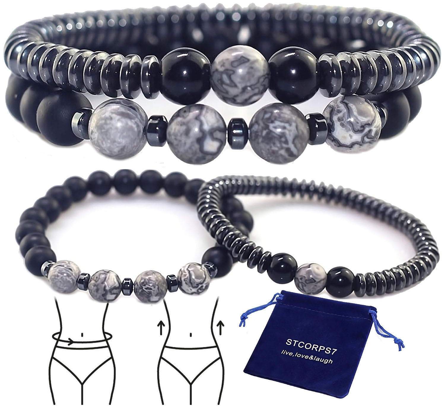 STCORPS7 bracelet magnétique en hématite, détail perles et énergie potentielle.