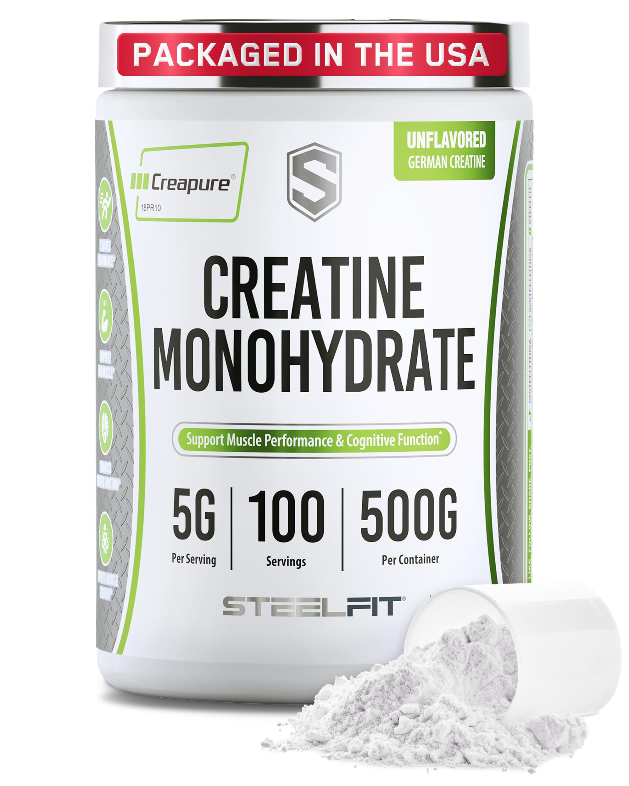 SteelFit Creapure poudre neutre, source pure pour énergie pendant l'entraînement.