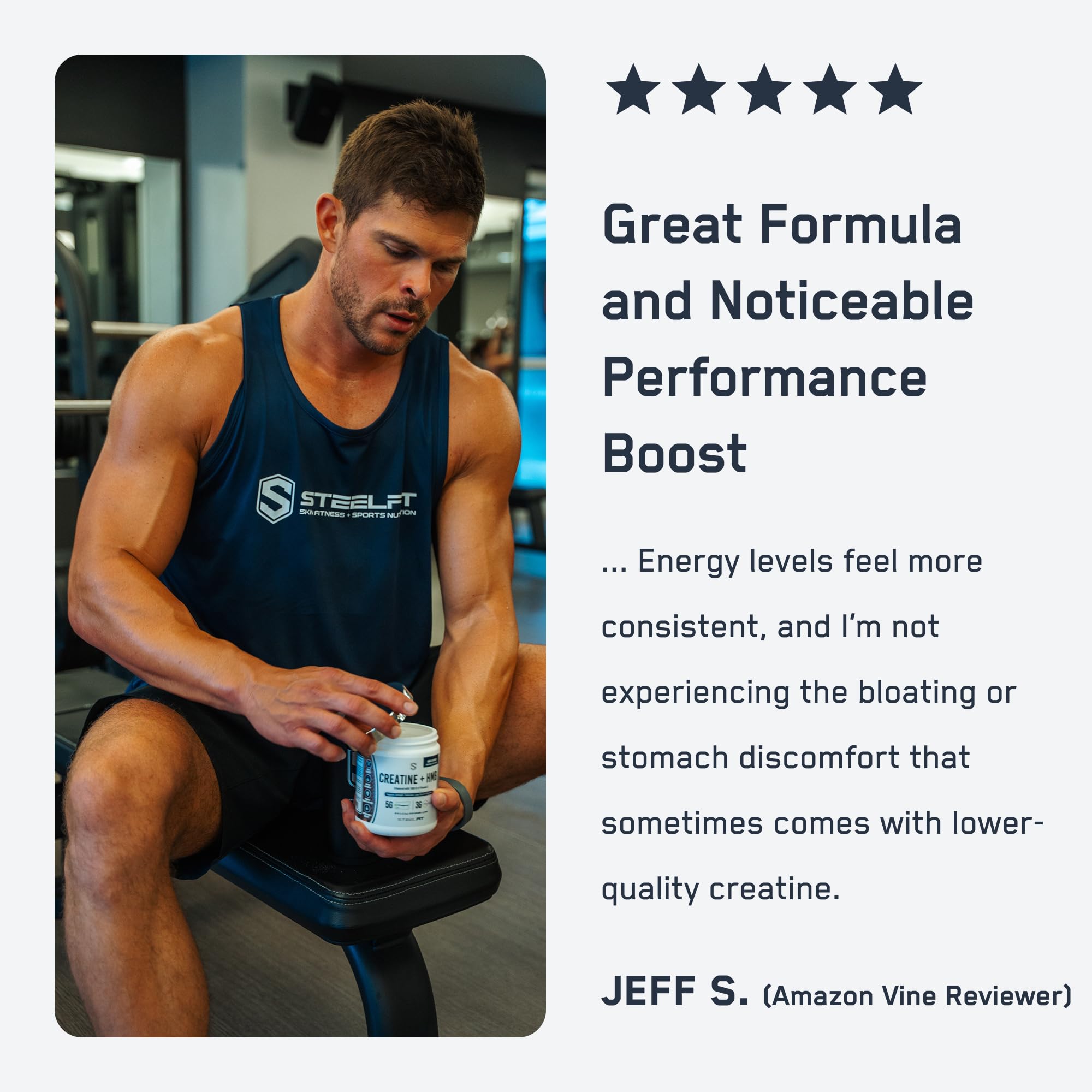 SteelFit Poudre Creatine HMB – arôme neutre pour une utilisation discrète dans n'importe quelle boisson.
