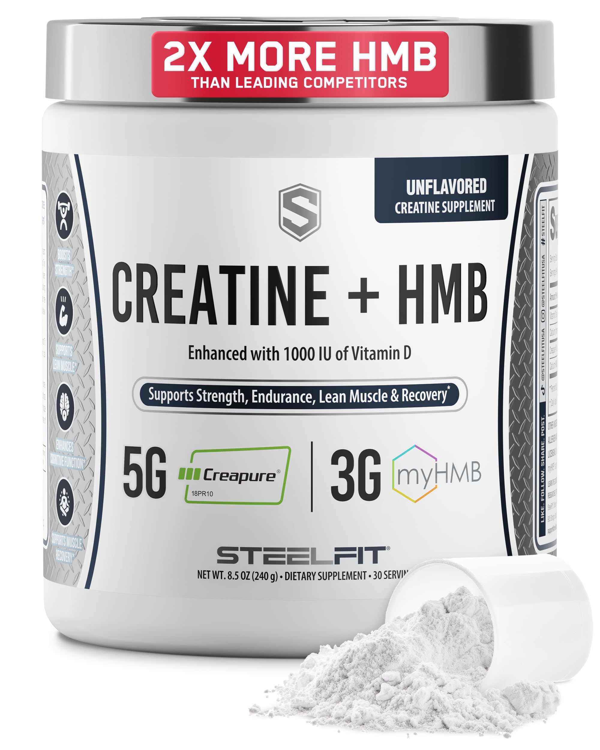 SteelFit Poudre Creatine HMB – dosage précis pour optimiser l'entraînement et la récupération.