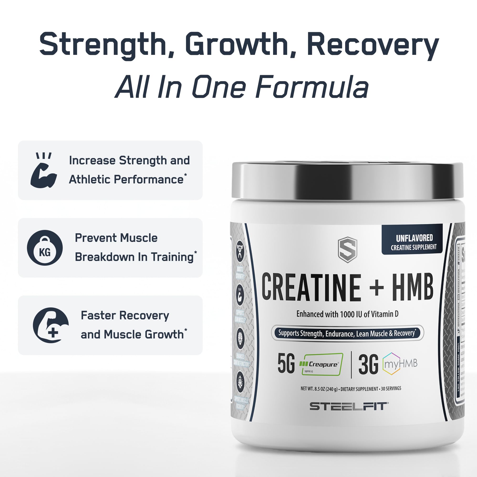 SteelFit Poudre Creatine HMB – eau froide pour mélanger rapidement et rester concentré pendant l'effort.
