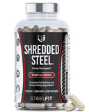 SteelFit Shredded Steel : bouteille ouverte révélant les capsules et l'énergie potentielle.