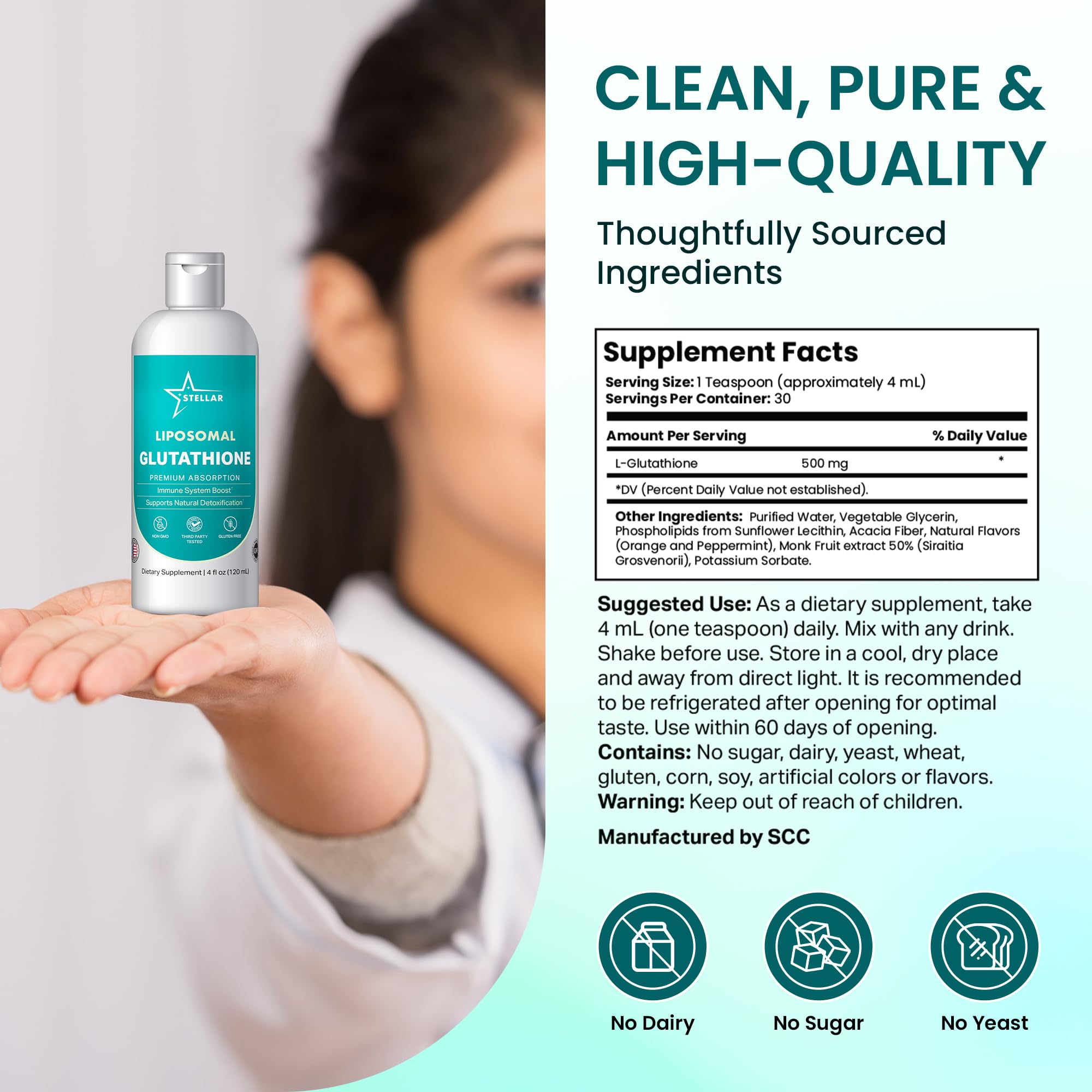 Pipette-doseuse Stellar Liposomal Glutathione pour une prise quotidienne facile et précise.