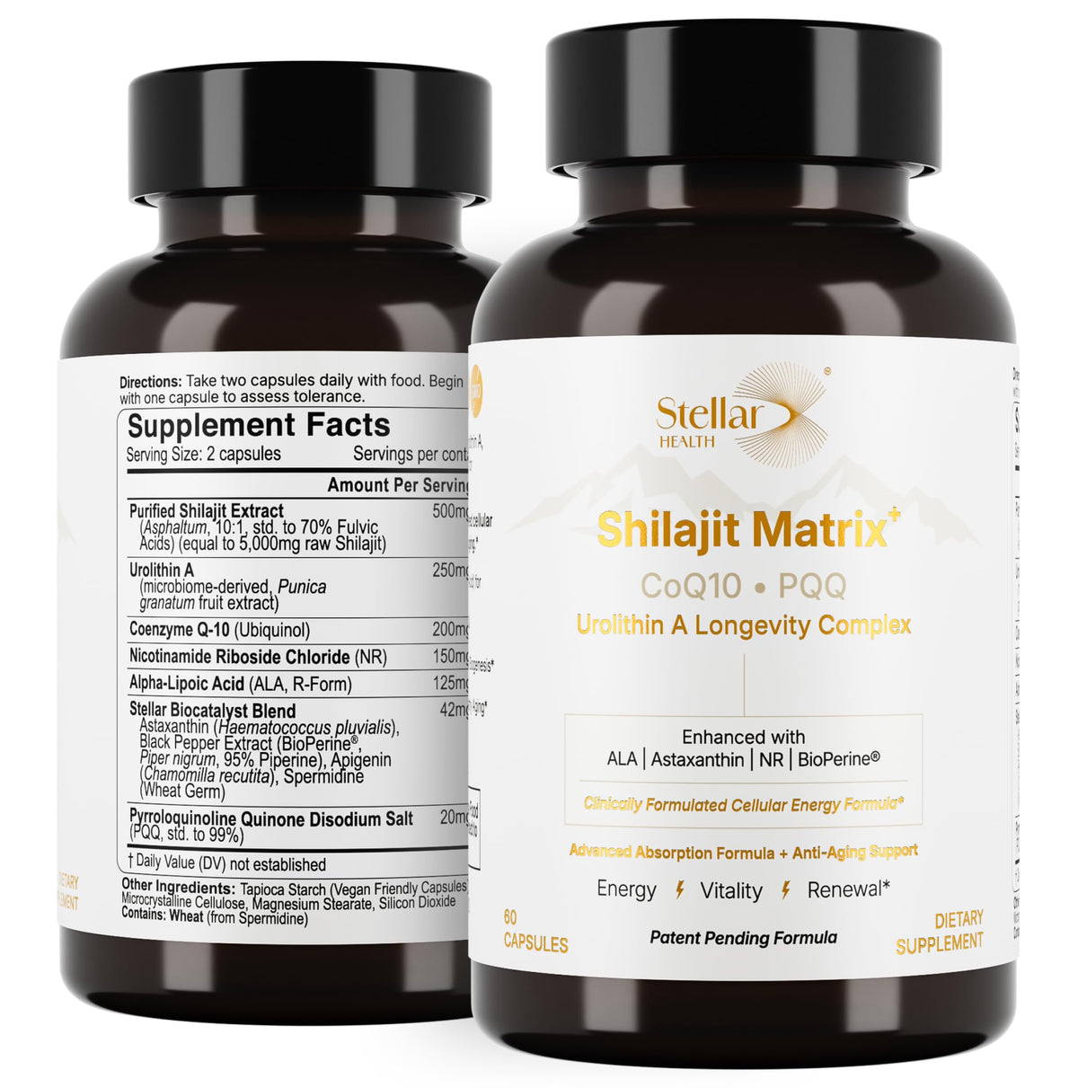 Stellar Health – bouteille du complexe mitochondrial avec Shilajit pour énergie durable.
