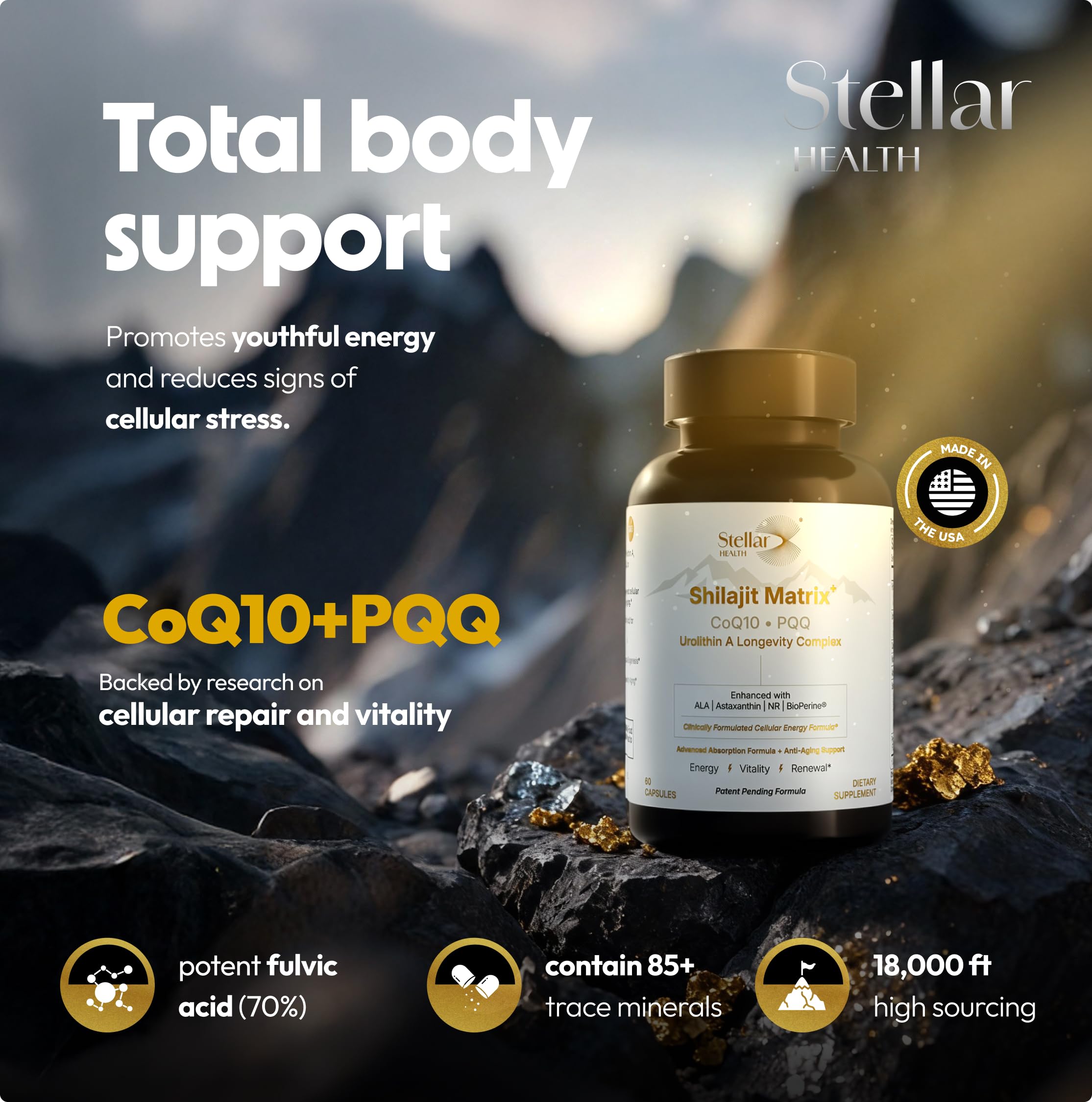 Stellar Health – capsules véganes pour énergie et concentration soutenues.