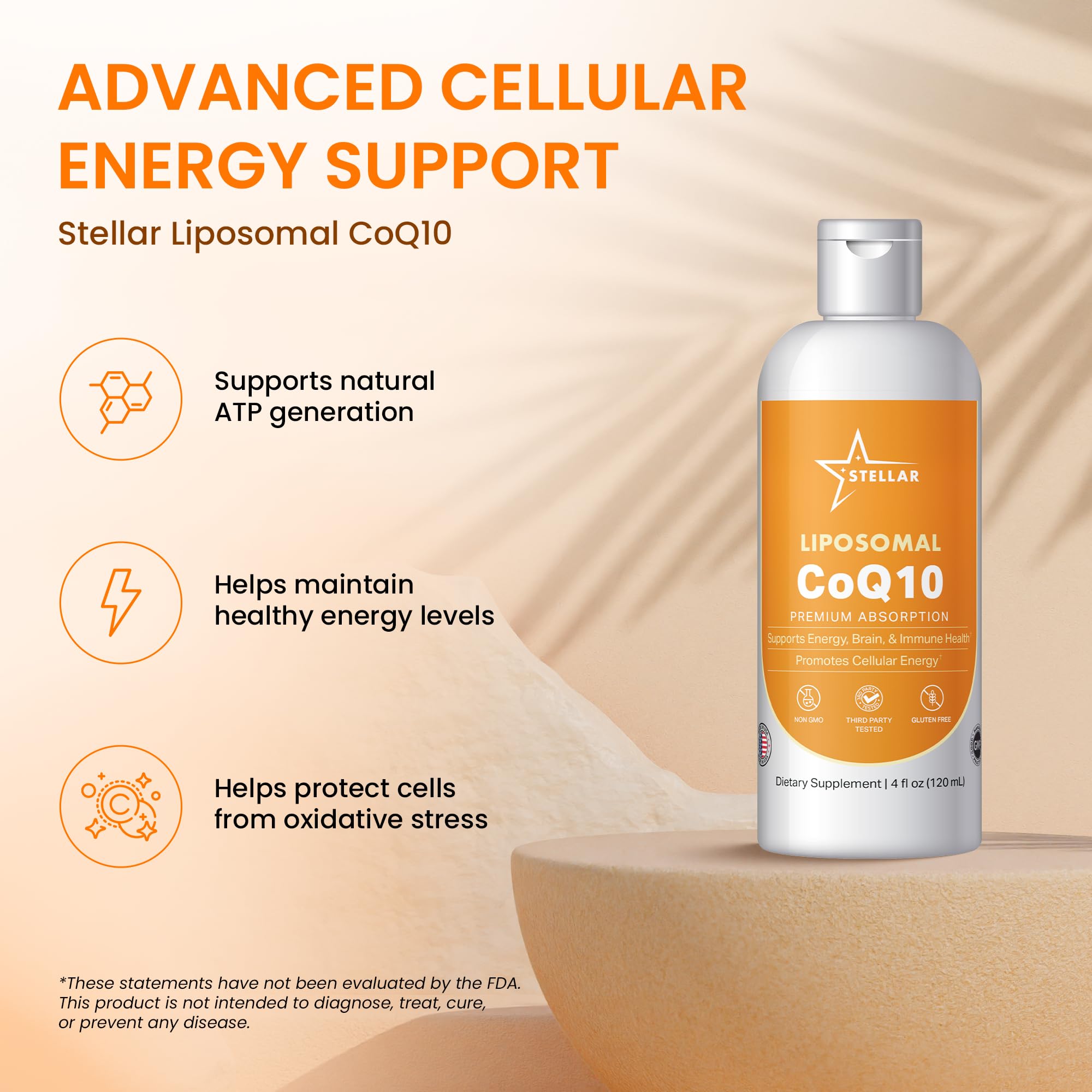 Stellar Liposomal CoQ10 flacon-avec-goutte facilite l'ajout dans les boissons.