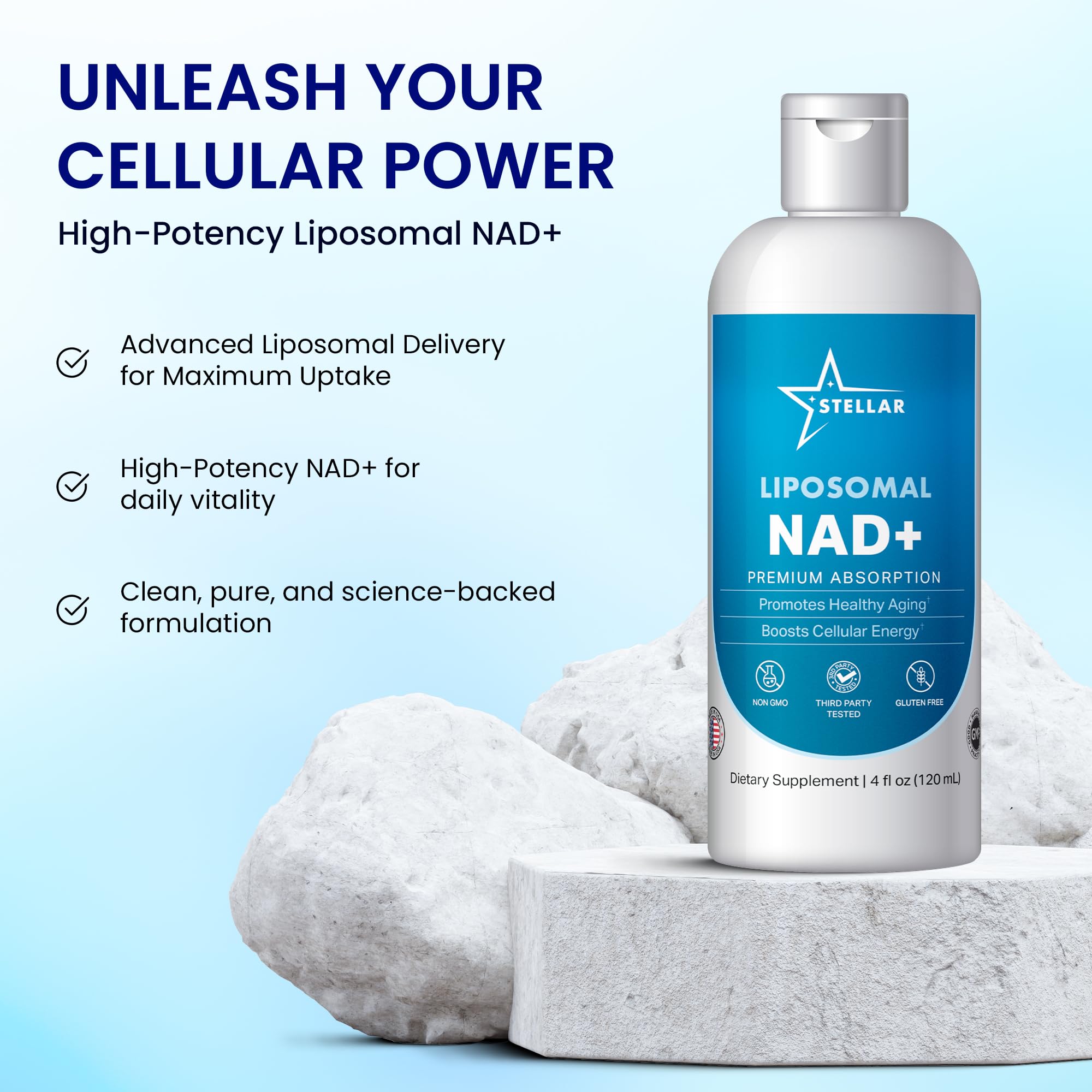 Stellar Liposomal NAD+ diagramme illustrant la technologie liposomale.