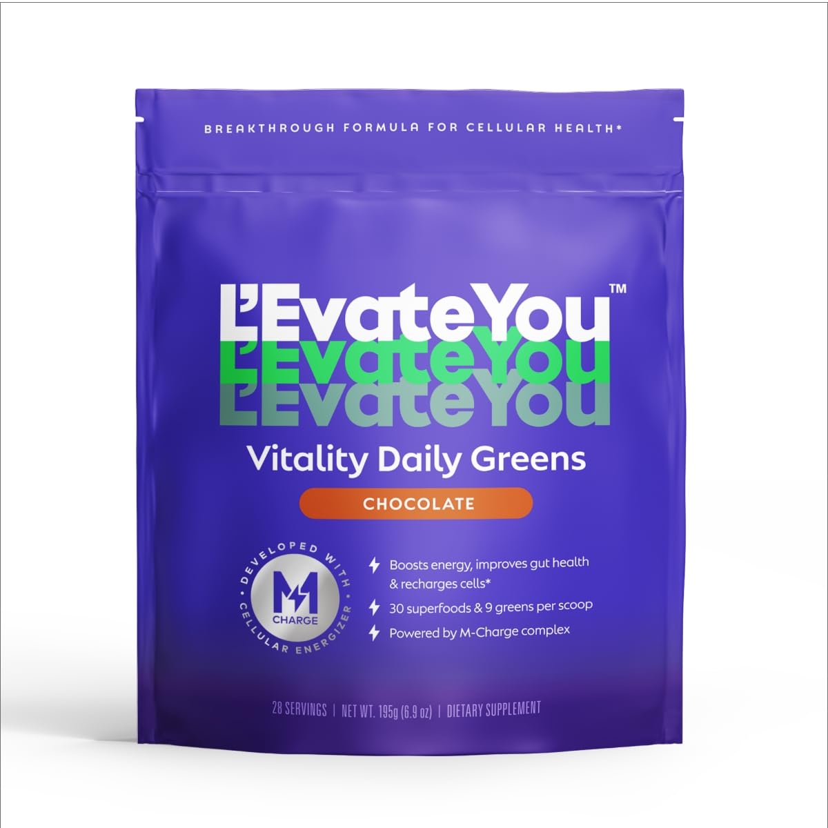 Poudre L'Evate You Vitalité Daily Greens chocolat, énergie potentielle durable