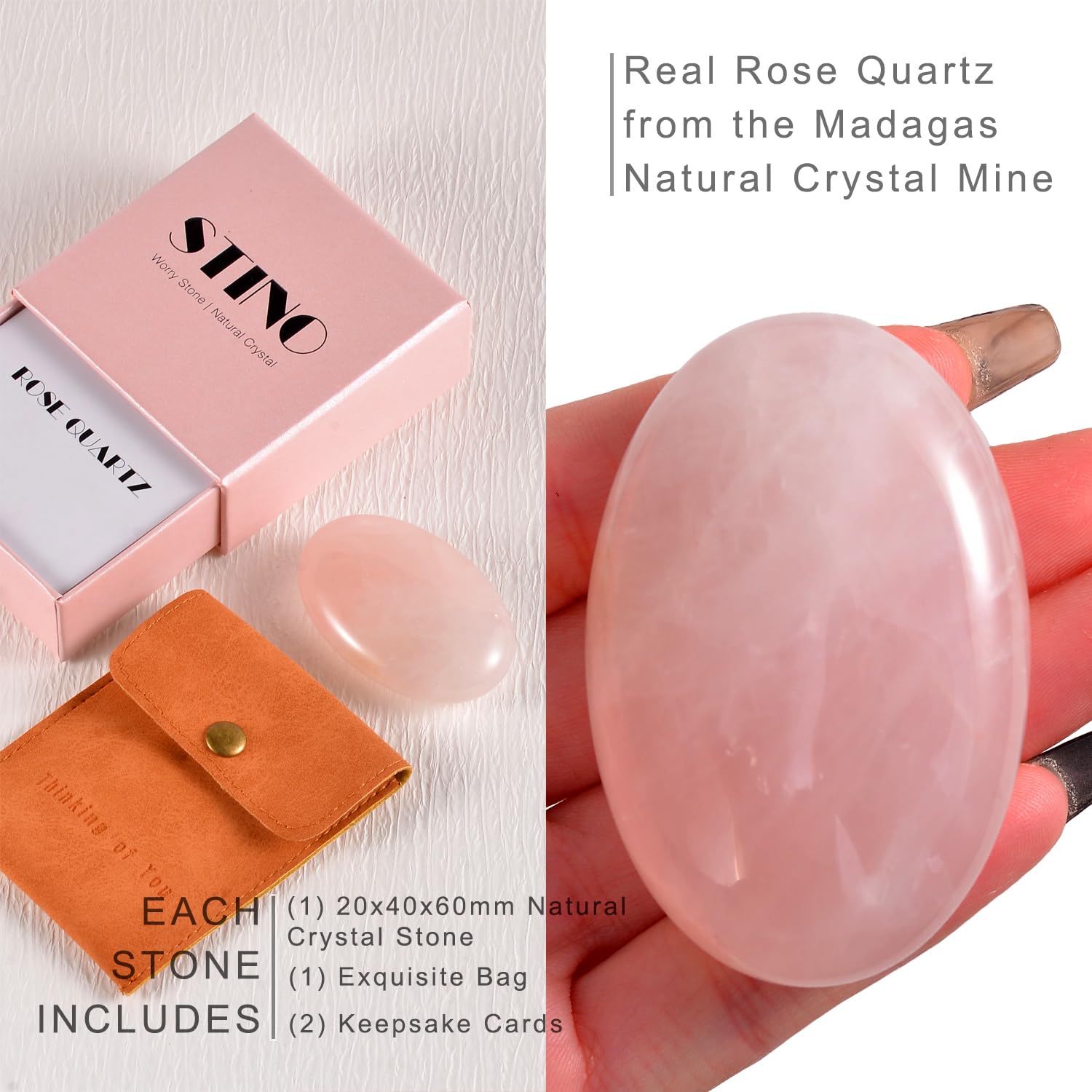 Stino pierre rose quartz dans la main, souvenir tangible et tendre.