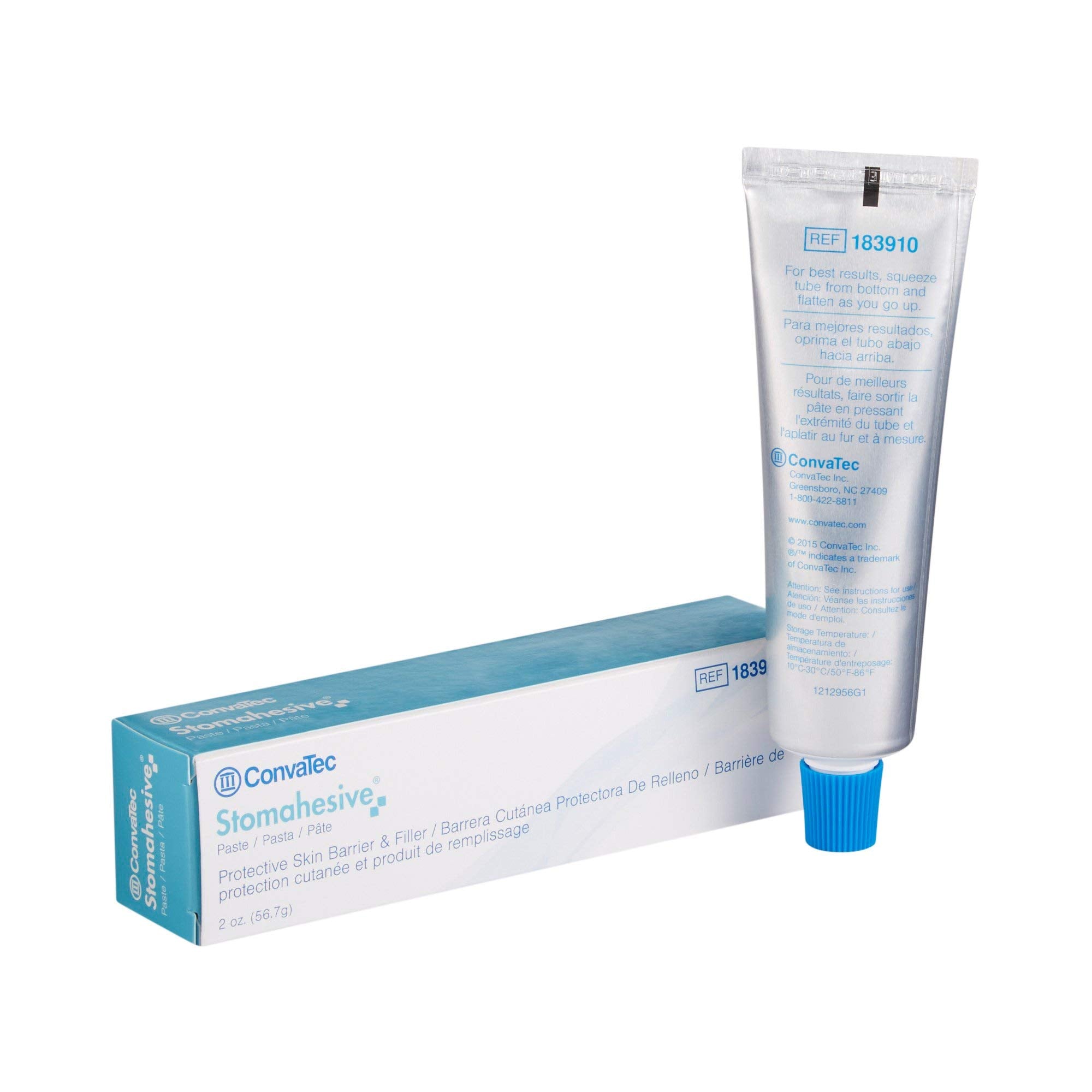 Stomahesive Convatec, pâte-barrière dans un tube, pour une base ostomique uniforme.