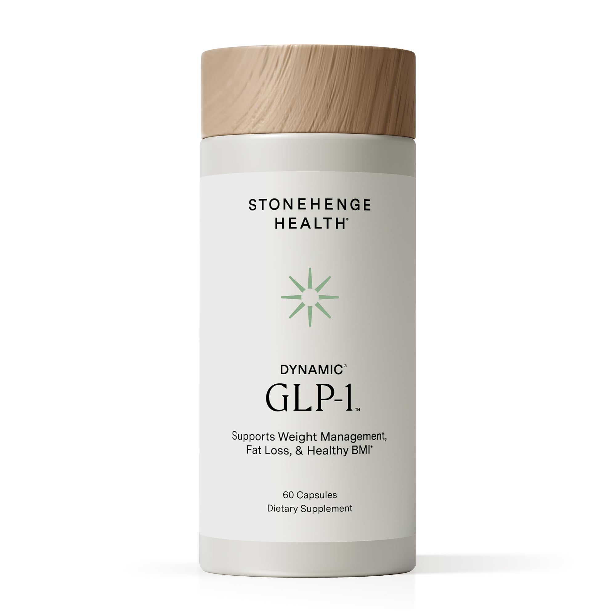 Stonehenge Health Dynamic GLP-1, bouteille de capsules végétales, aide potentielle à réguler l'appétit au quotidien.