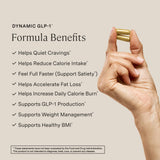 Stonehenge Health Dynamic GLP-1, capsules vertes visibles, favorisent la satiété lors des repas.