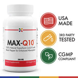 Stop Aging Now Max-Q10 – bouteille ouverte et capsules pratiques