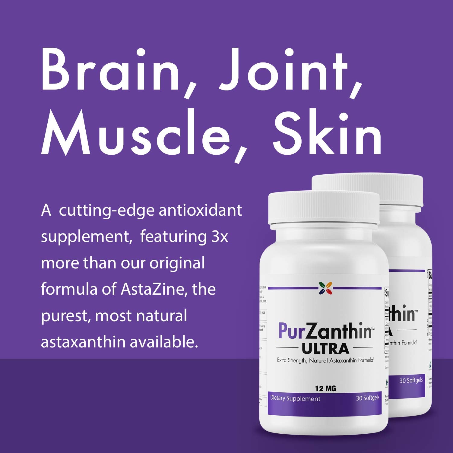 Stop Aging Now PurZanthin: étiquette claire indiquant la présence de gélules faciles à avaler.