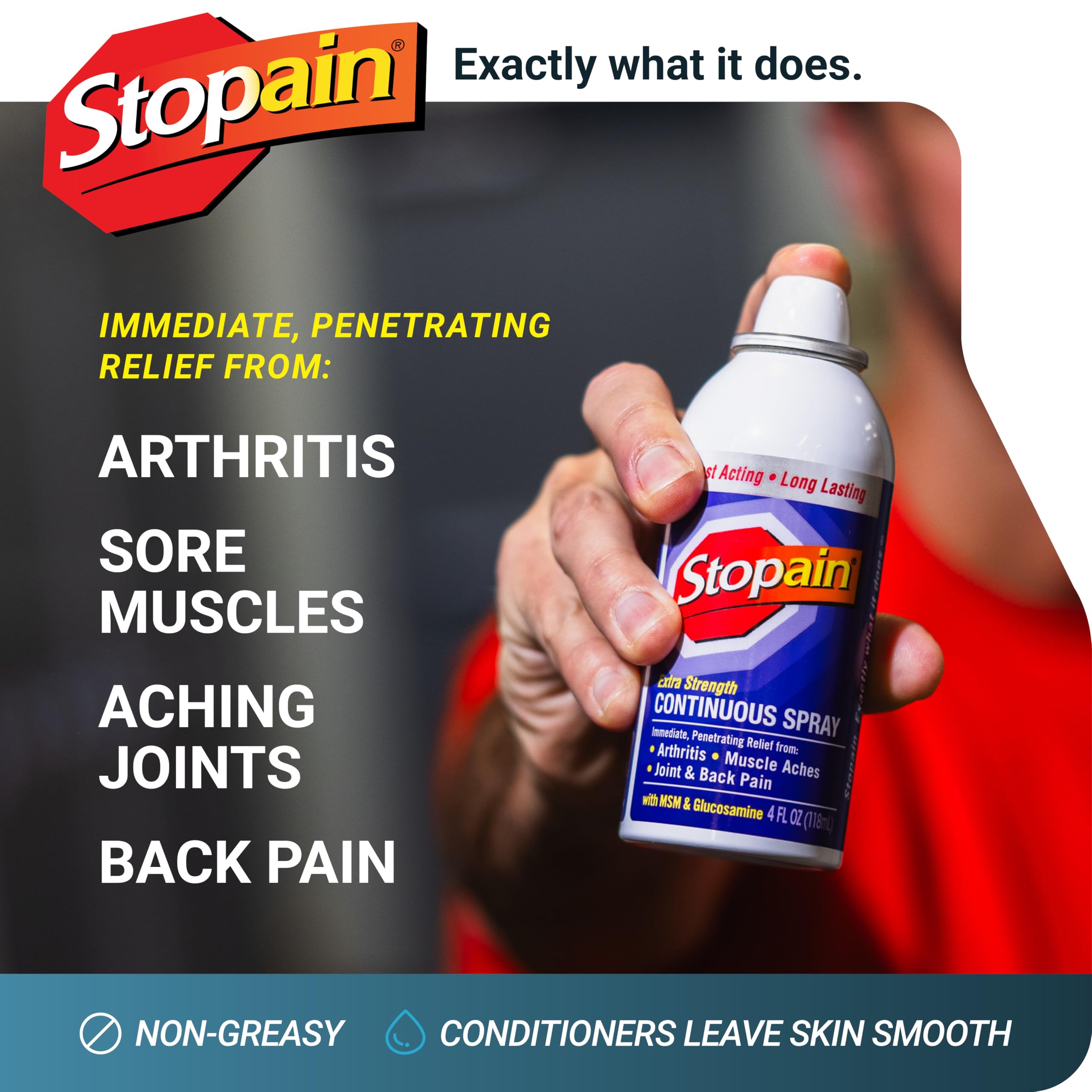 Stopain – Application spray sans trace, pratique et propre.