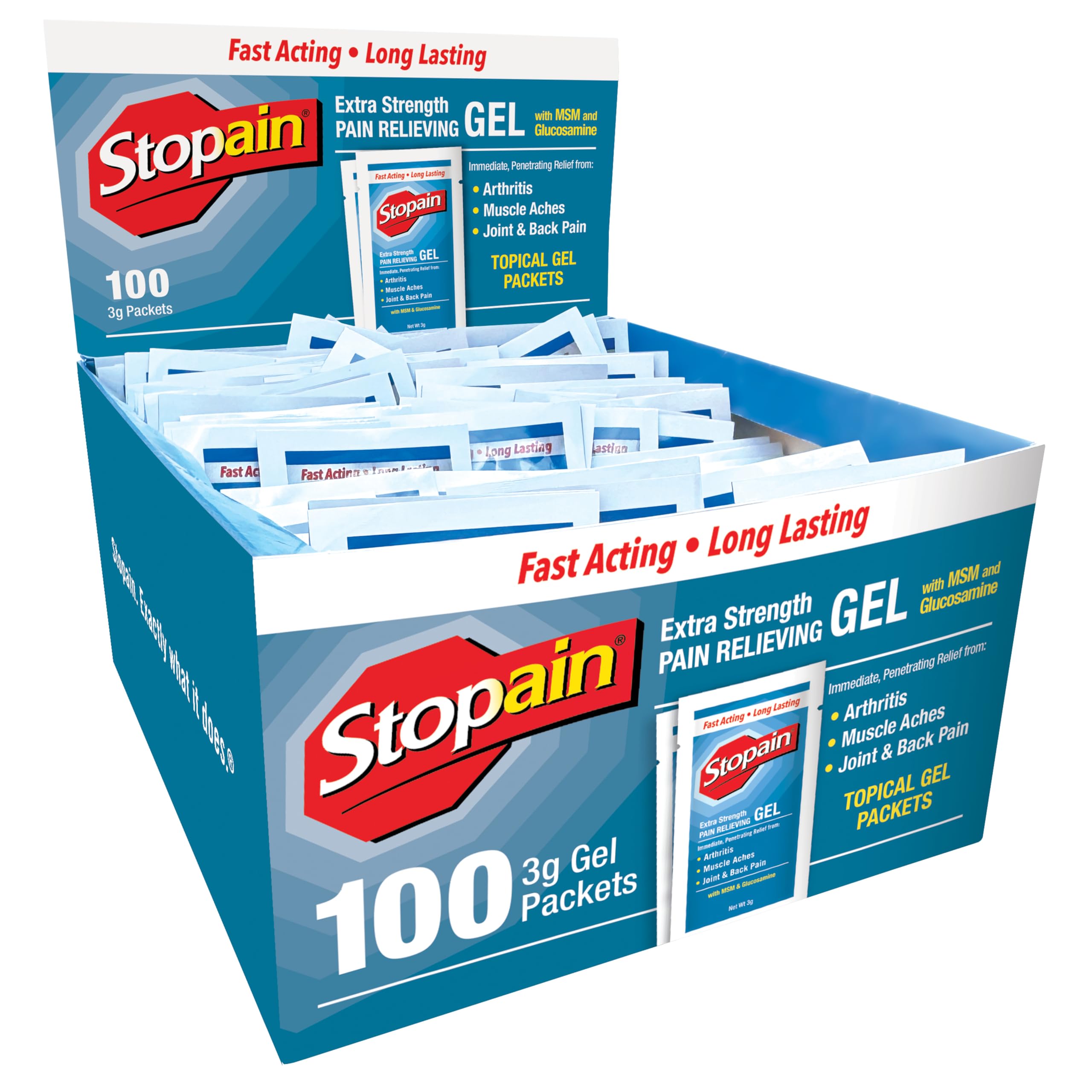 Stopain gel en sachets 3 g menthol, soulagement ciblé pour douleurs articulaires.