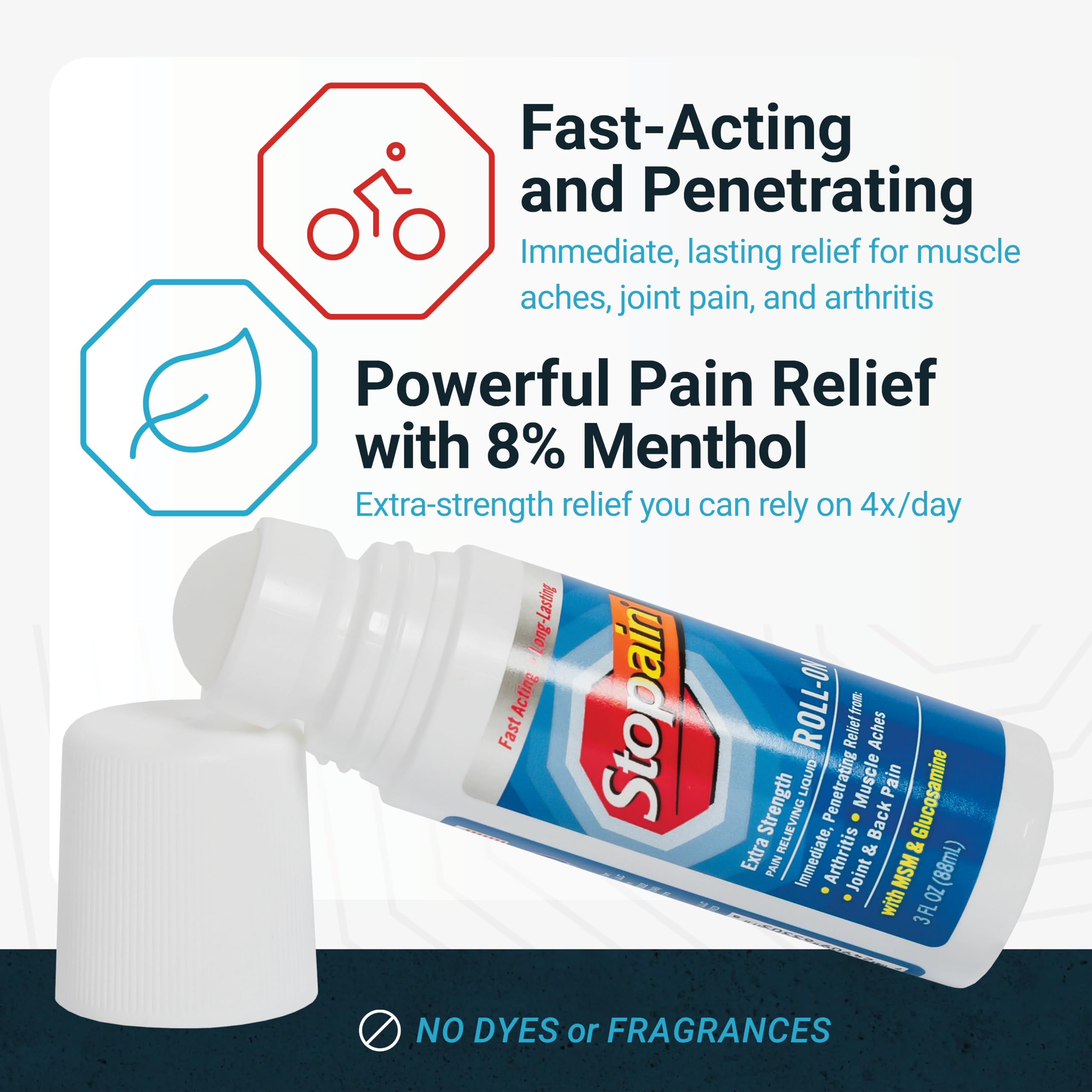 Stopain Gel Roll-On 3oz - Sensation menthol rafraîchissante et apaisante.