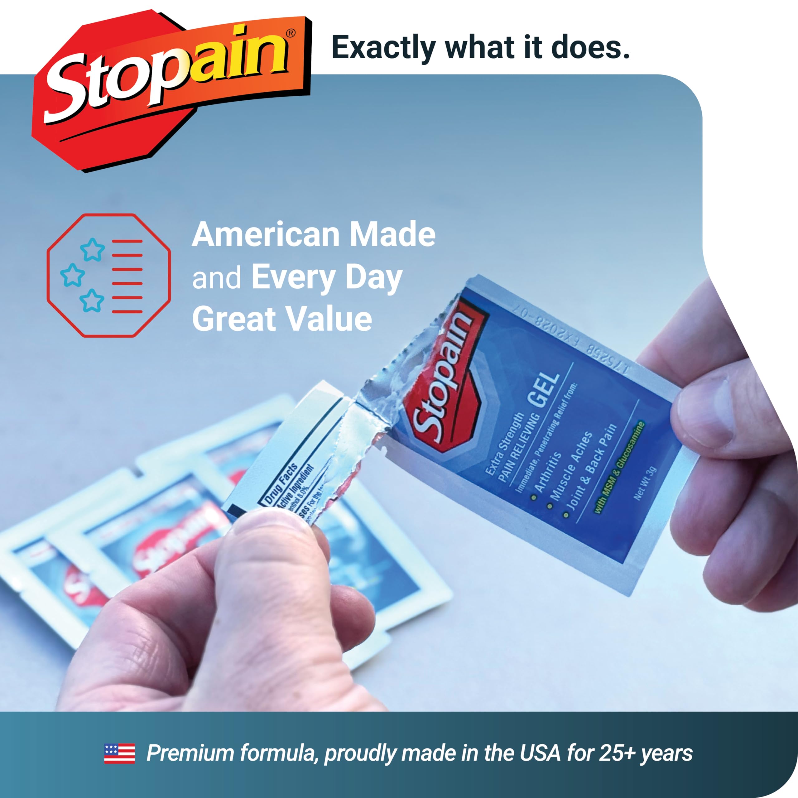 Gel Stopain pratique pour voyage et avion.
