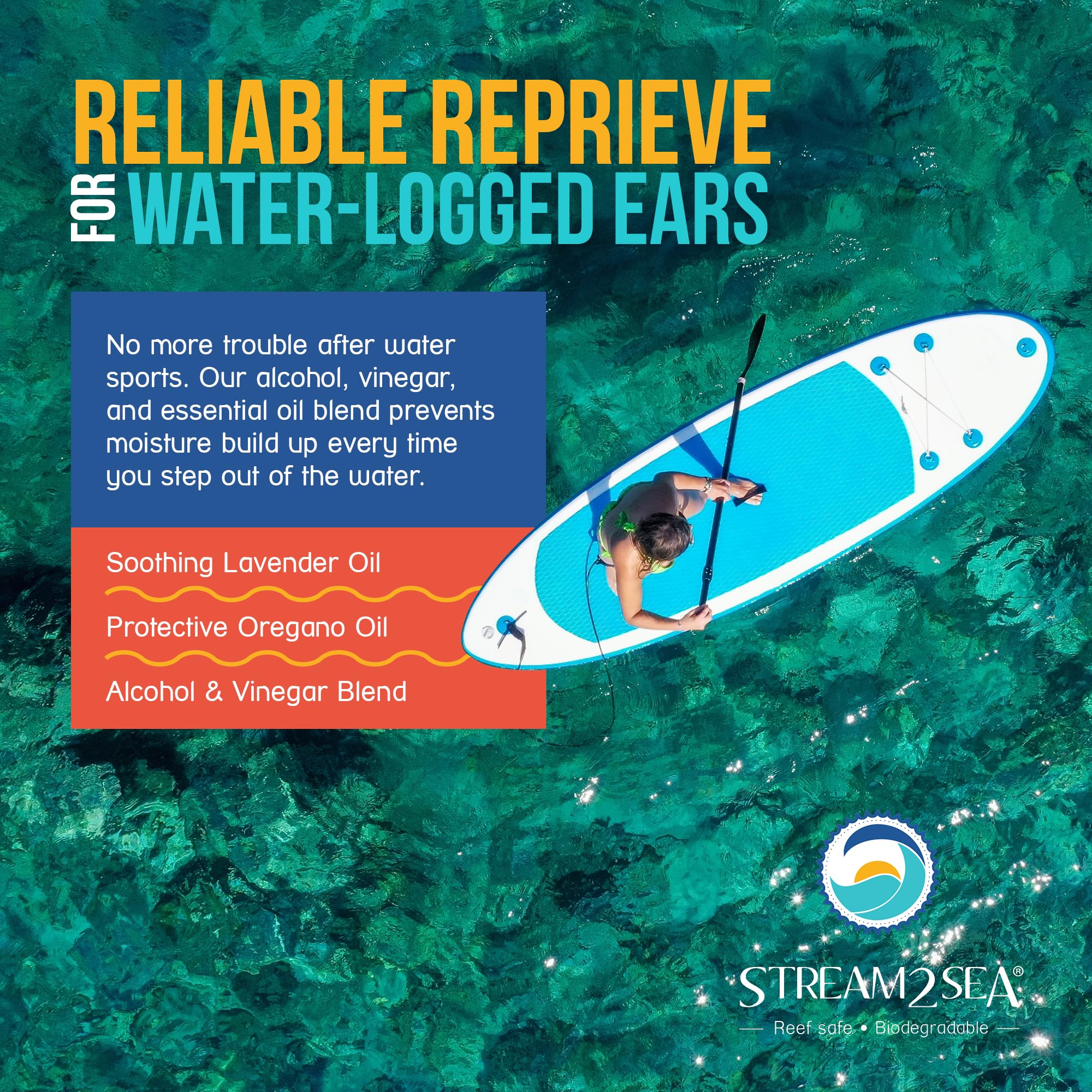 Stream2Sea gouttes oreilles après natation, solution douce